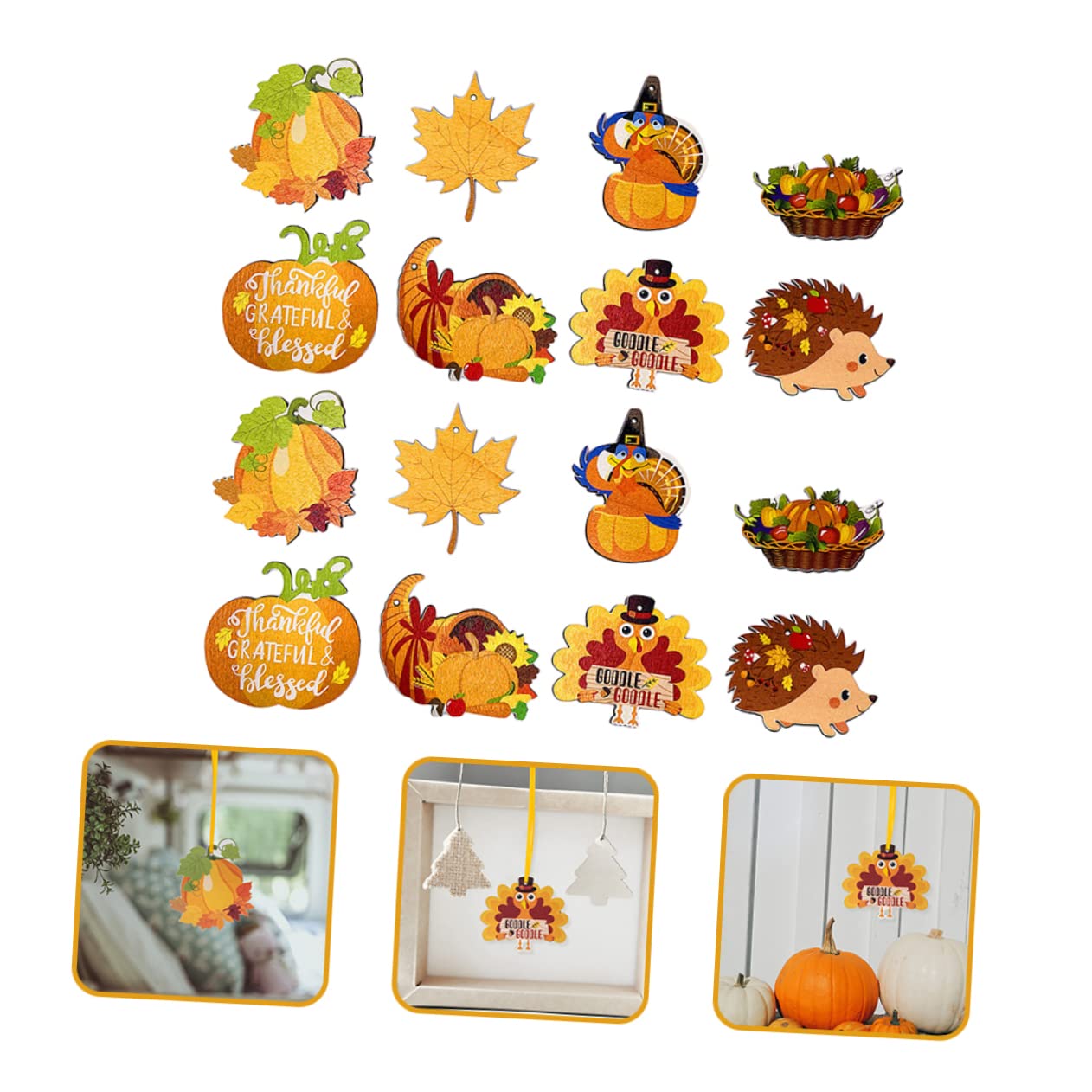 Cabilock 3 Set Ciondolo Di Legno Decorazione Casa Home Decoration Decorazioni Autunnali Ornamenti Autunnali Per Albero Banner Decorazioni Dell'albero Del Ringraziamento 16 Pezzi * 3
