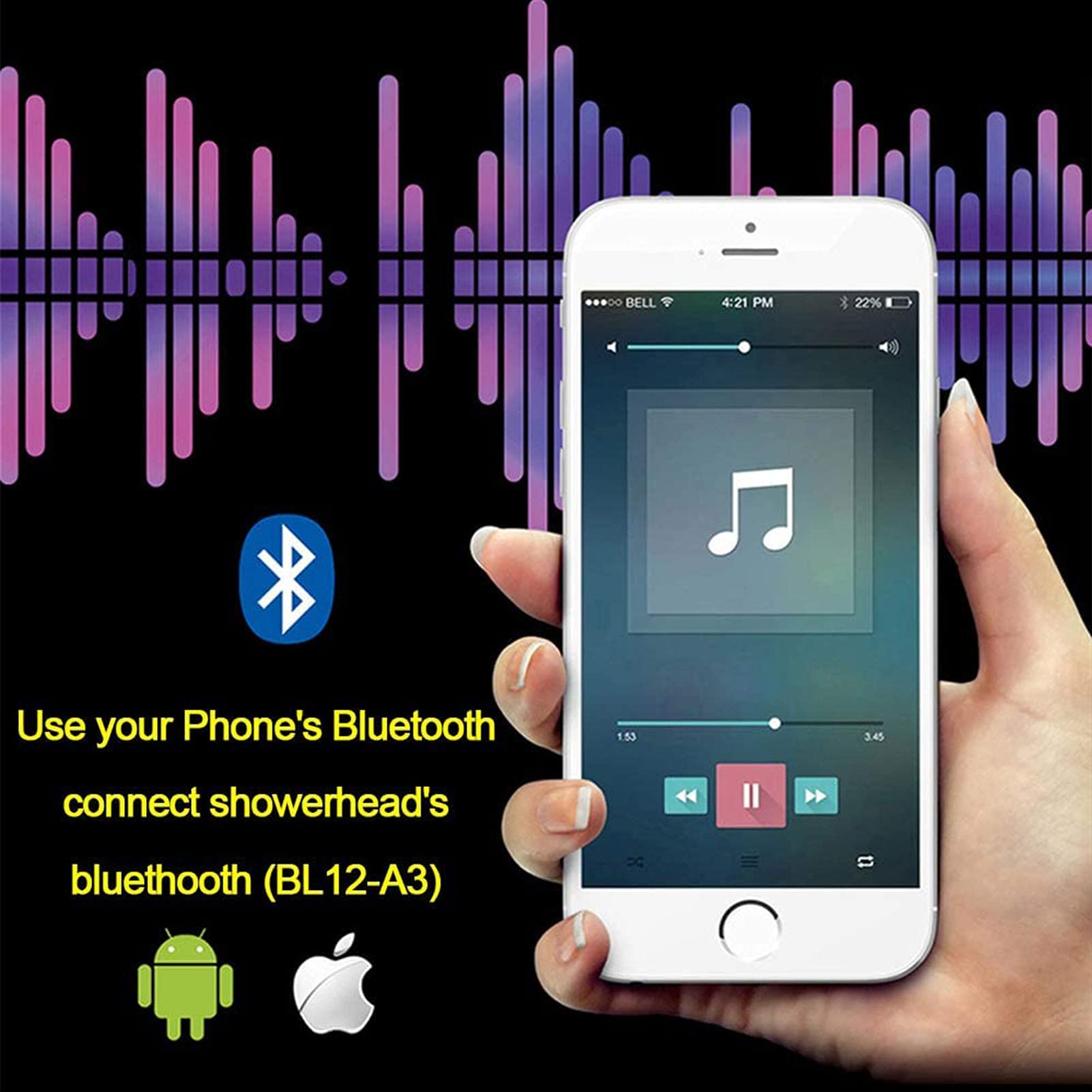 Luksusowy system deszczownicy, 60 x 80 cm, głowica prysznicowa LED z głośnikiem muzycznym Bluetooth, zestaw baterii prysznicowych, pilot zdalnego sterowania, czarna (sterowanie telefonem, czarna)