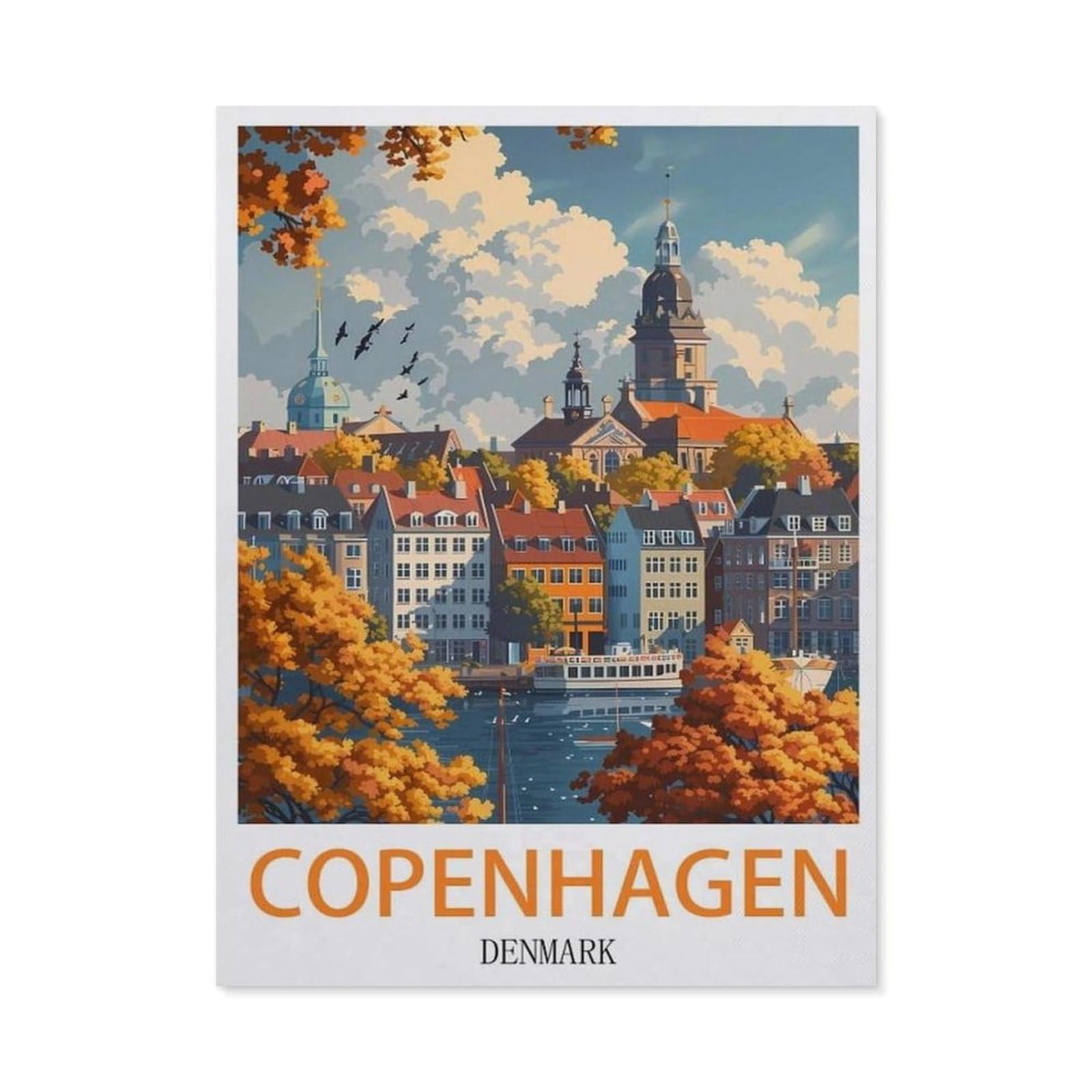 BEAYODKP Diamond Painting，Copenhagen Denmark,Round Full Drill Acrylic Embroidery Cross Stitch Arts Craft Canvas Supply for Home Wall Decor Adults and Kids（40 x 50 cm/15.74 x 19.68 inches）-BW70