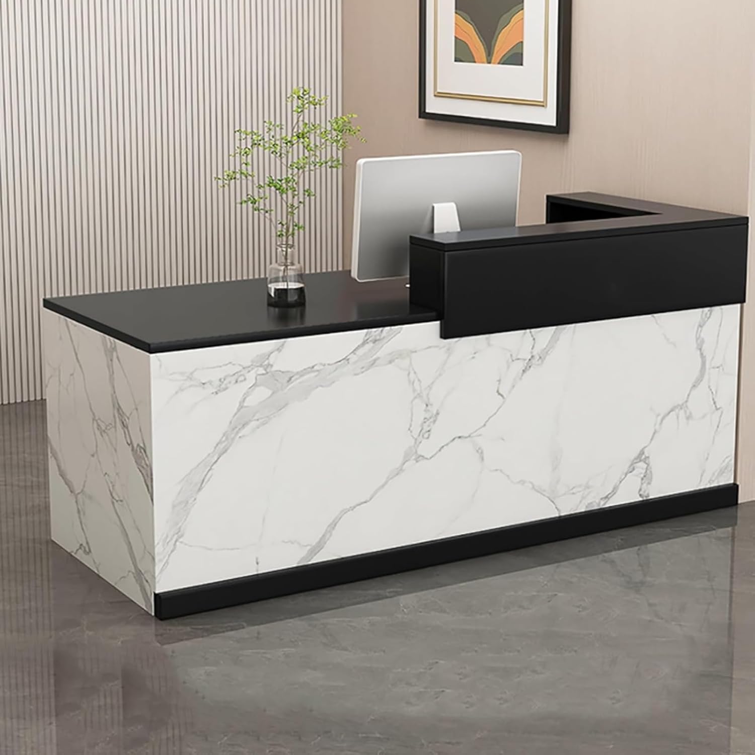 Reception Desk, Front Desk with Lockable Drawer, Front Counter, Checkout Counter with Lockers, for Office Reception Room Lobby, Beauty Salon(Gray+White 2)