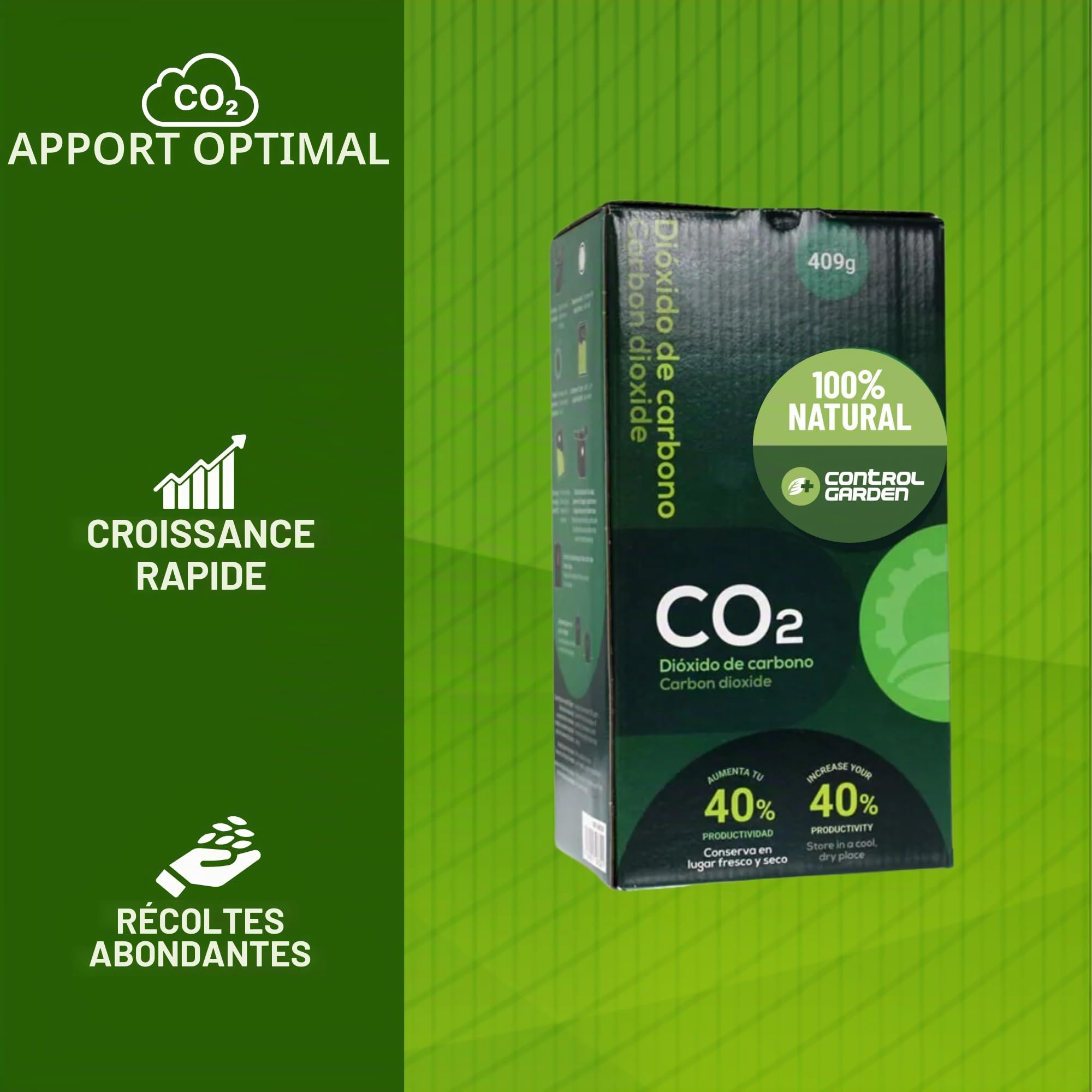 Boîte avec sac de CO2 pour culture intérieure | Sac de CO2 pour cultures | Augmentation de la croissance des plantes de manière facile | 100 % biologique