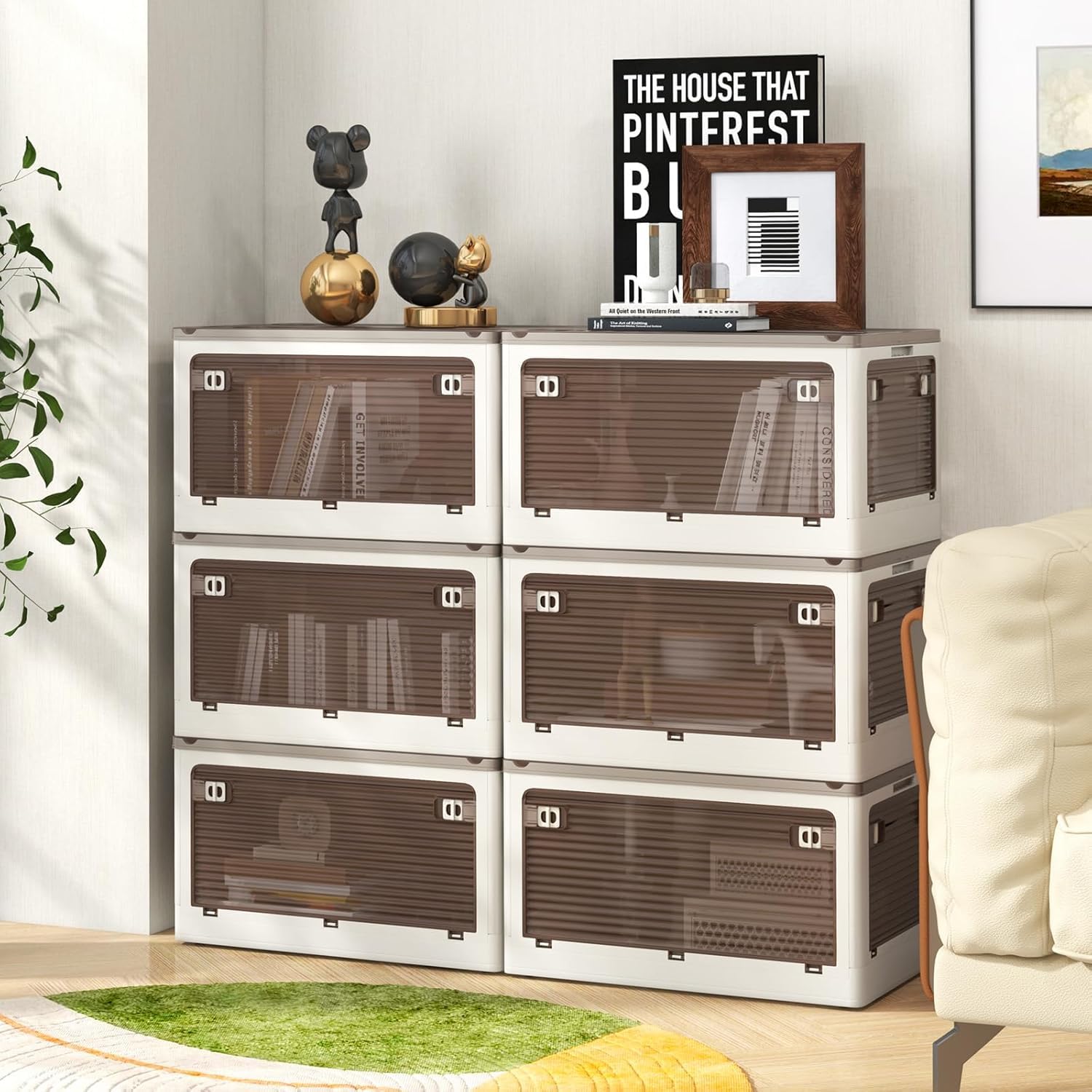 GIANTEX 3 Cajas de Almacenamiento de Plástico Plegables, Capacidad de 90 L/132 L, Contenedores de Almacenaje Apilables con Ruedas, Mueble Organizador para Dormitorio, Salón (51,5x36,5x88cm, 132 L)