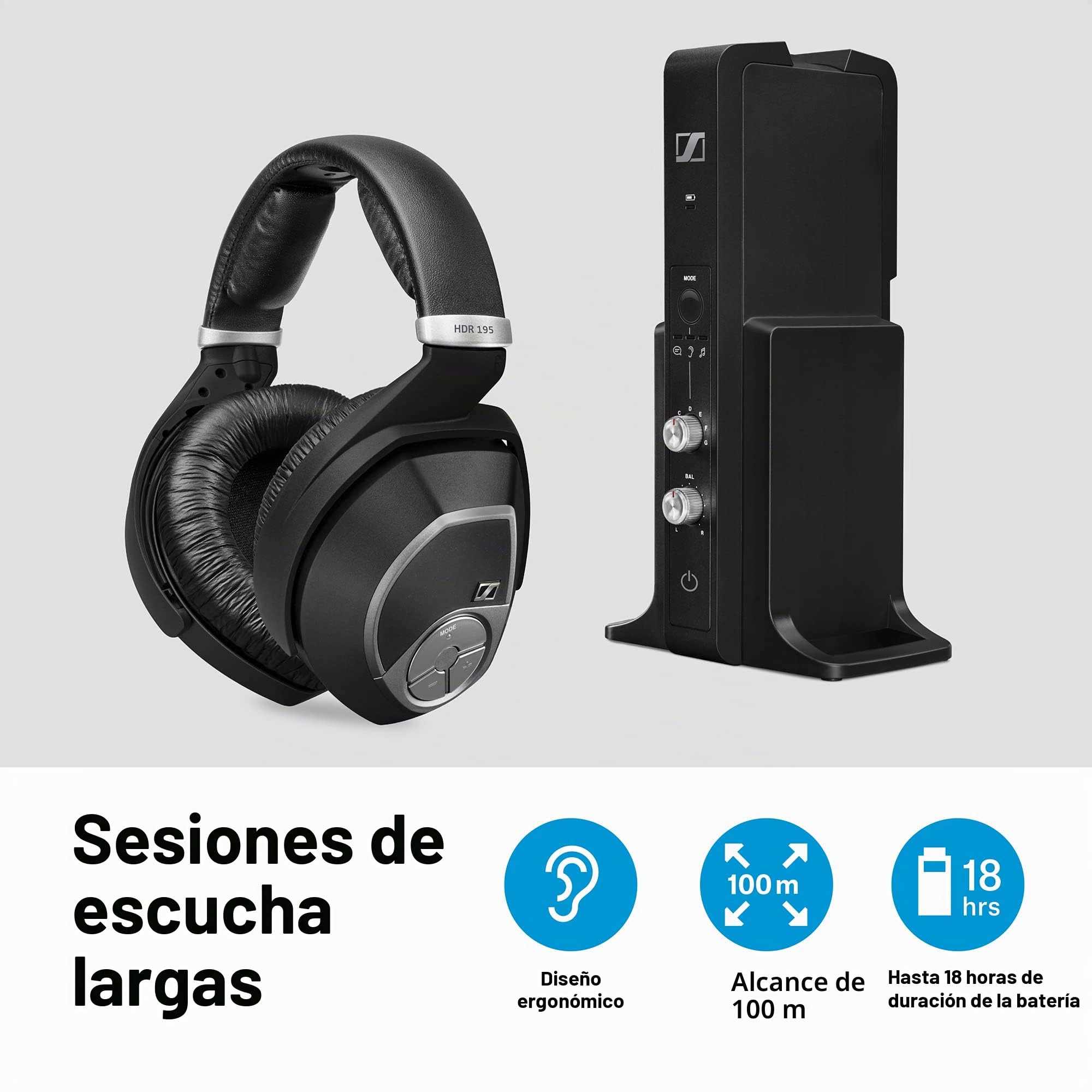 Sennheiser RS 195 - Auriculares de Diadema Cerrados, Color Negro