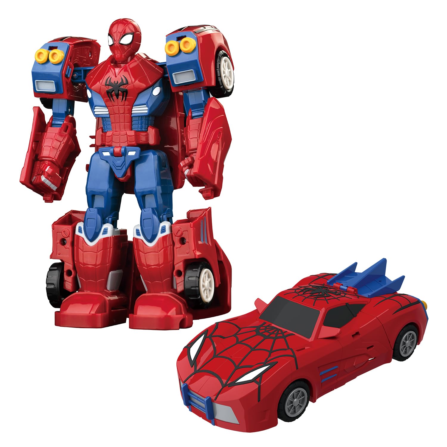 Marvel Spider-Man Transforming Mech Suit Car | Avengers Superhero Action Figure Toy by Comiclyfe | Fully Articulated ABS + PV Collectible | Kids Super Heroes Robot Figurine (Red Blue)-image-36