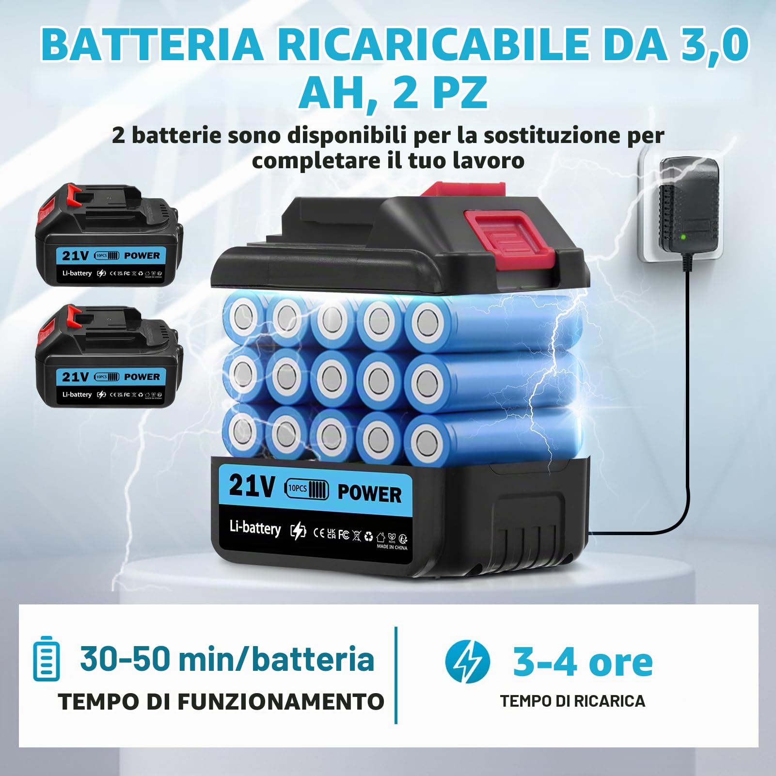 Idropulitrice a batteria ad alta pressione portatile con 2 batterie 3000 mAh, idropulitrice a batteria 120 bar, 3 livelli di regolazione, ugello 6 in 1 e angoli regolabili idropulitrice