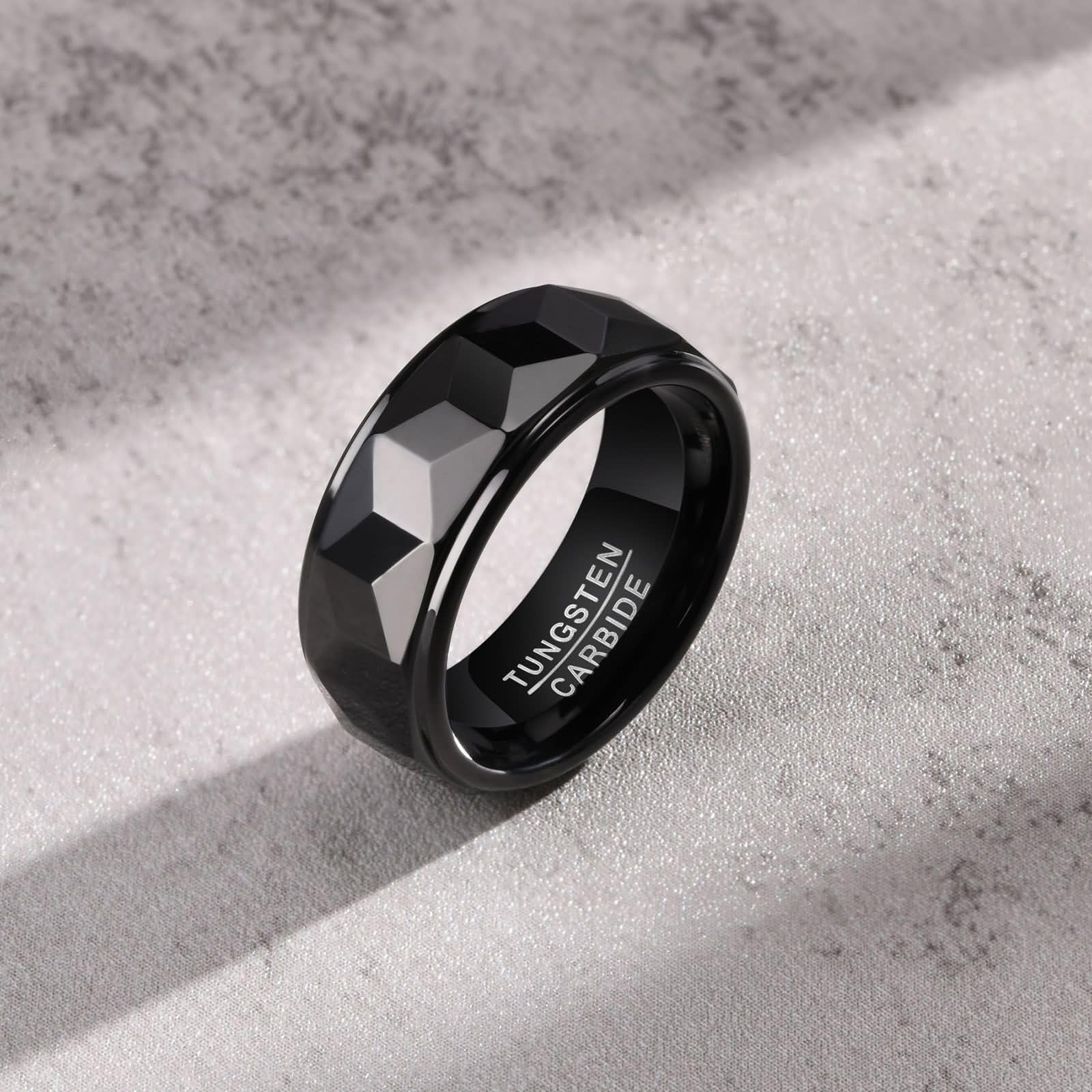 Anillo de compromiso para mujer y hombre, personalizado, de tungsteno y rombo, redondo, 8 mm, color negro