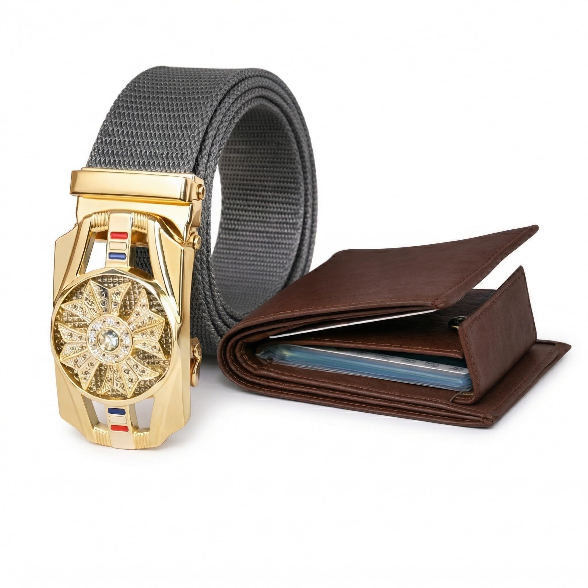tpm Men Grey Fabric Belt with Rotating Designer Automatic Buckle | Stylish Fashion Waist Belt for Jeans & Chinos-picture-21