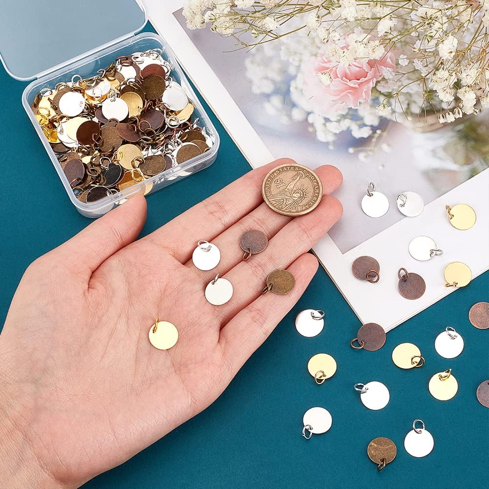 PH PandaHall 150pcs Blank Stamping Tag Pendants, 5 Colors 12mm/0.5 inch Message Word Tag Pendants Brass Flat Round Tags with Jump Rings for Necklace Bracelet Jewelry Making Pet Tags - Image 3