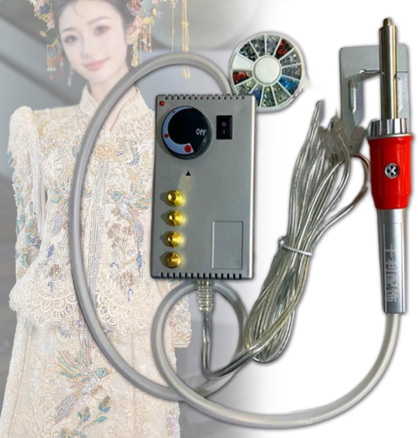 GYKOZY Rhinestone Applique Tool, Vacuum Self-Priming Hotfix Applicator, Adjustable Temperature, Interchangeable Drill Bits, for 1-8mm Diameter Hot Drills and Hot Sheets