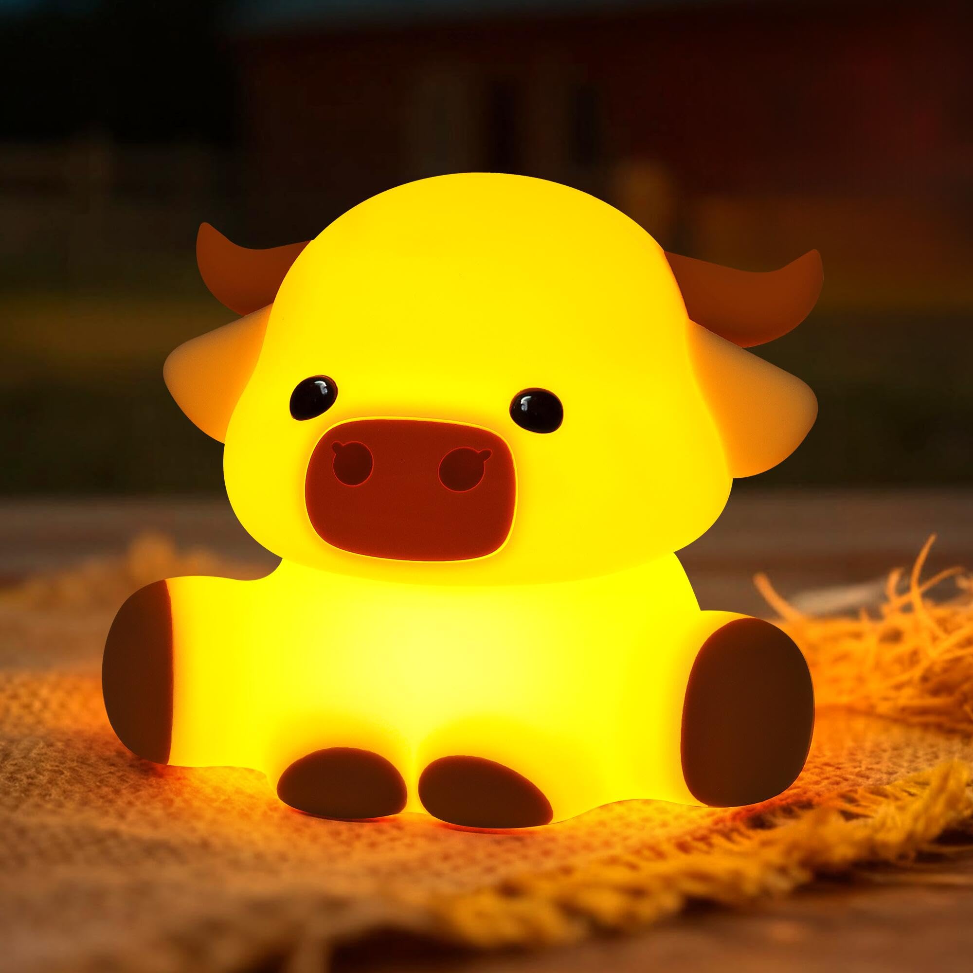 YuanDian Highland Cow Night Light, Squishy Silicone Lamp. Rechargeable, Dimmable with Timer, Touch Control for Bedside, Gift Nightlight for Breastfeeding