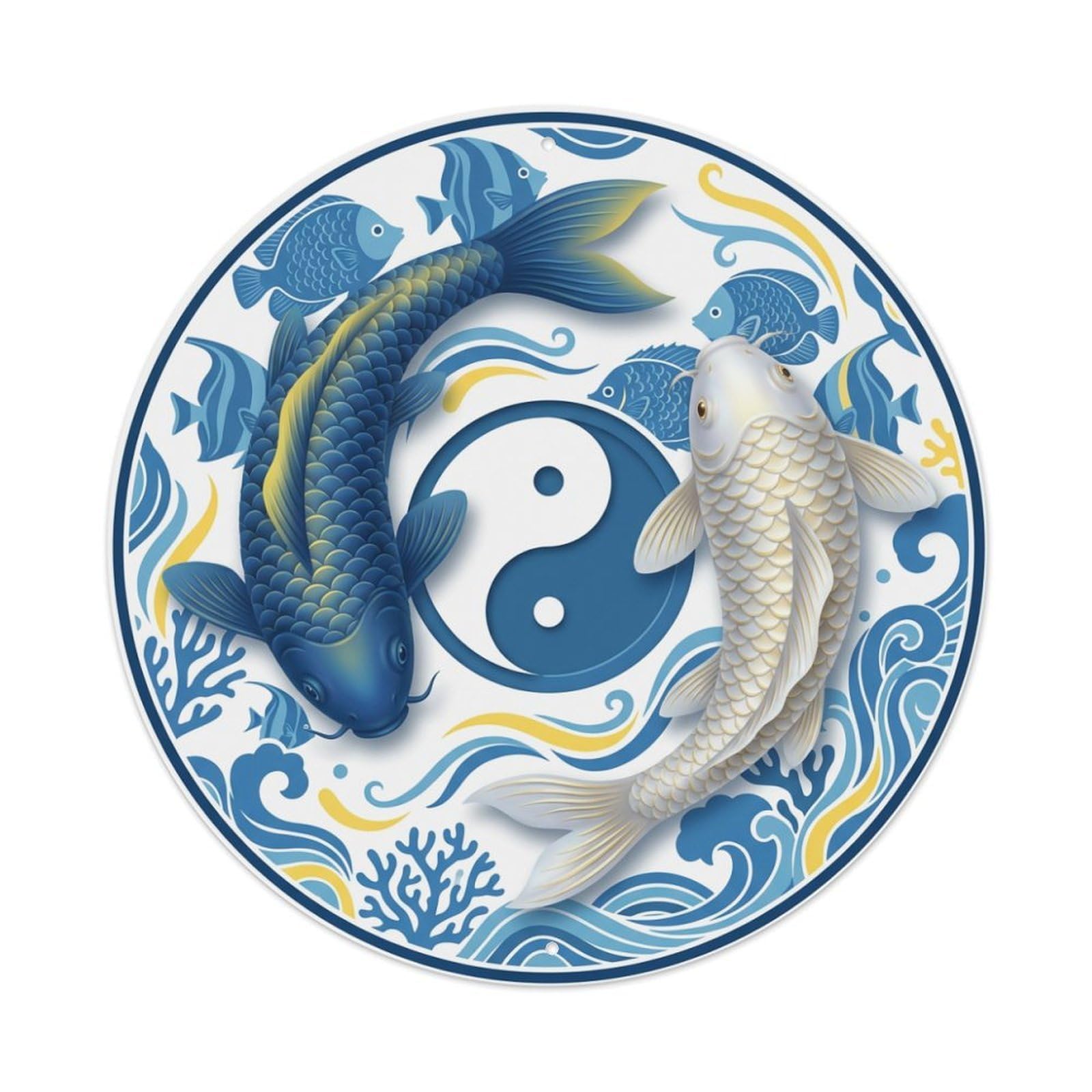 Metal Tin Sign Tai Chi Koi Fish Angelfish Decor