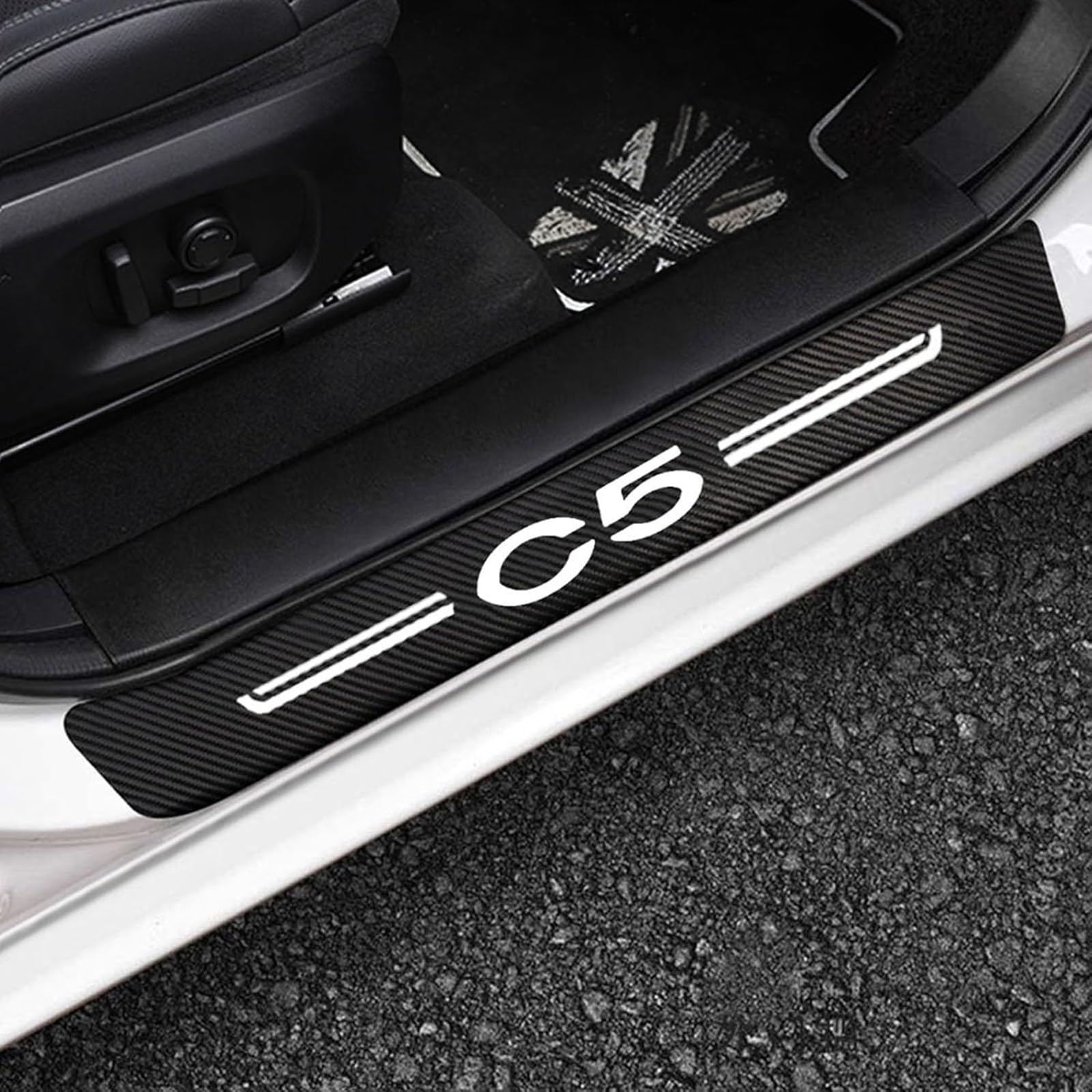 KAFMZEP Car Door Sill Protector for Citroen C1 C2 C3 C4 C5 C6 C8 Jumpy NEMO Berlingo C ELYSEE Picasso Xsara VTS 4PCS Car Door Sill Scuff Plate Carbon Fiber Stickers Accessories, C5