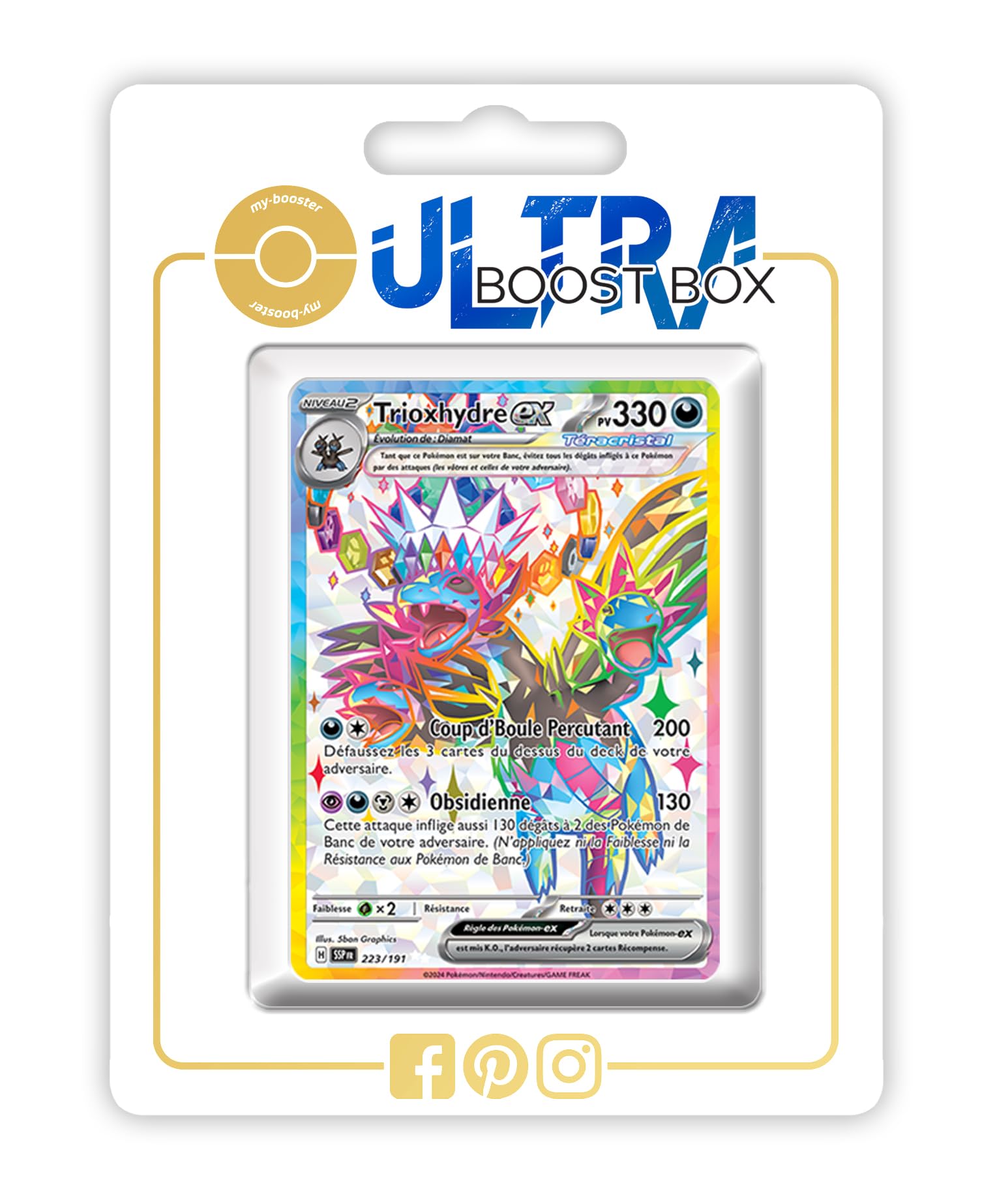 my-booster Trioxhydre ex (Hydreigon ex) 223/191 Full Art Teracristal Secreto X Écarlate et Violet 8 - Étincelles Déferlantes Box di 10 carte Pokémon Francese
