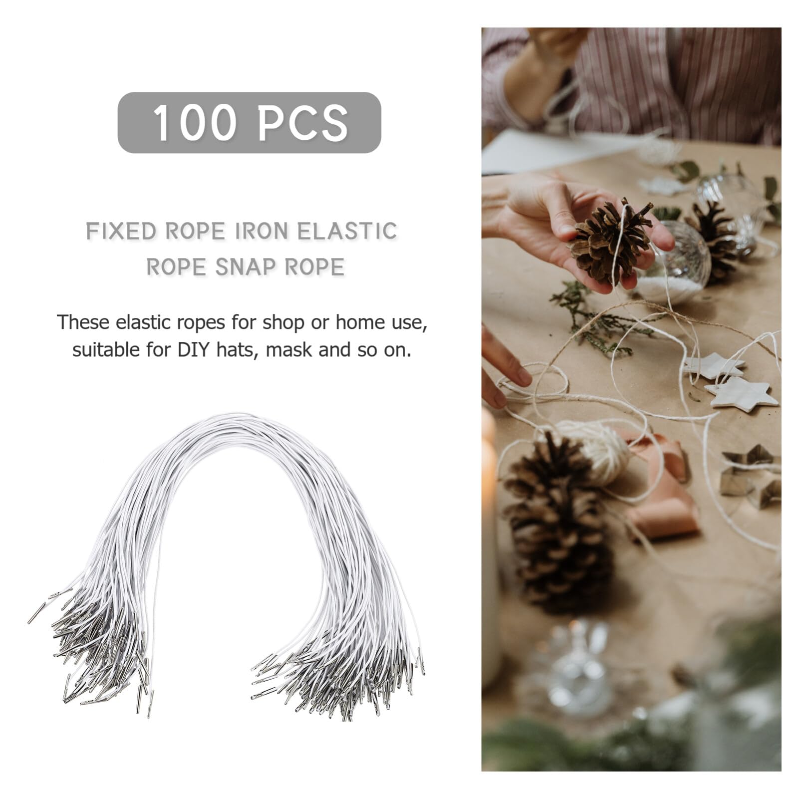 Operitacx 100 Pcs Elastic Barbed Cords with Metal Ends: Round String Extender Strap, White Ropes with Metal Barbs - Image 3
