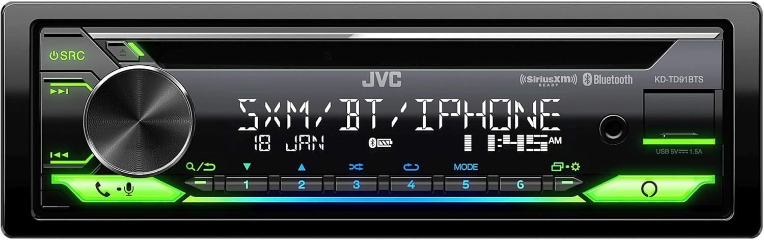 JVC KD-TD91BTS Bluetooth Car Stereo Receiver with USB Port – 2-Line LCD Display, AM/FM Radio – CD and MP3 Player - Amazon Alexa Enabled – Single DIN - 13-Band EQ (Black)
