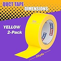 Vista 2 de 2 rollos de cinta adhesiva amarilla, resistente y resistente, cinta adhesiva de color industrial, 9 mil x 2 pulgadas x 25 yardas, flexible, sin