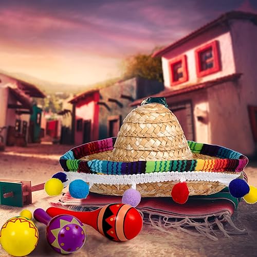 Miniatura 5 de Honoson 12 piezas de madera Fiesta Maracas 6 Cinco de Mayo Mini sombrero superior sombrero para sombrero decoración de fiesta mexicana (18 unidades,
