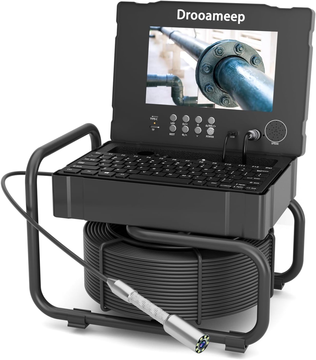 Sewer Camera 100ft, Self Leveling Drain Camera, Plumbing Camera with 512Hz Sonde, Video & Voice Recorder, 3X Zoom, 9" Screen, 10000mAh, IP68, 32GB, 8 LED, for Drain Sewer Duct Plumbing