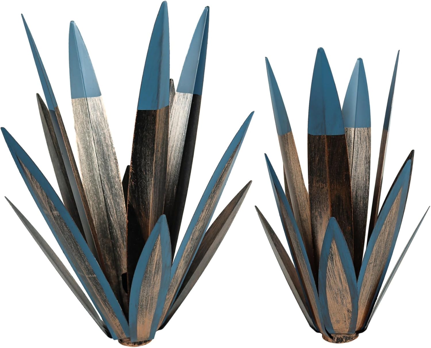 2Pcs Metal Agave Plants Outdoor Decor 16'' & 13'' Desert Flora Solar Garden Lights, Waterproof Succulent Sculpture with Auto-Color Changing LED