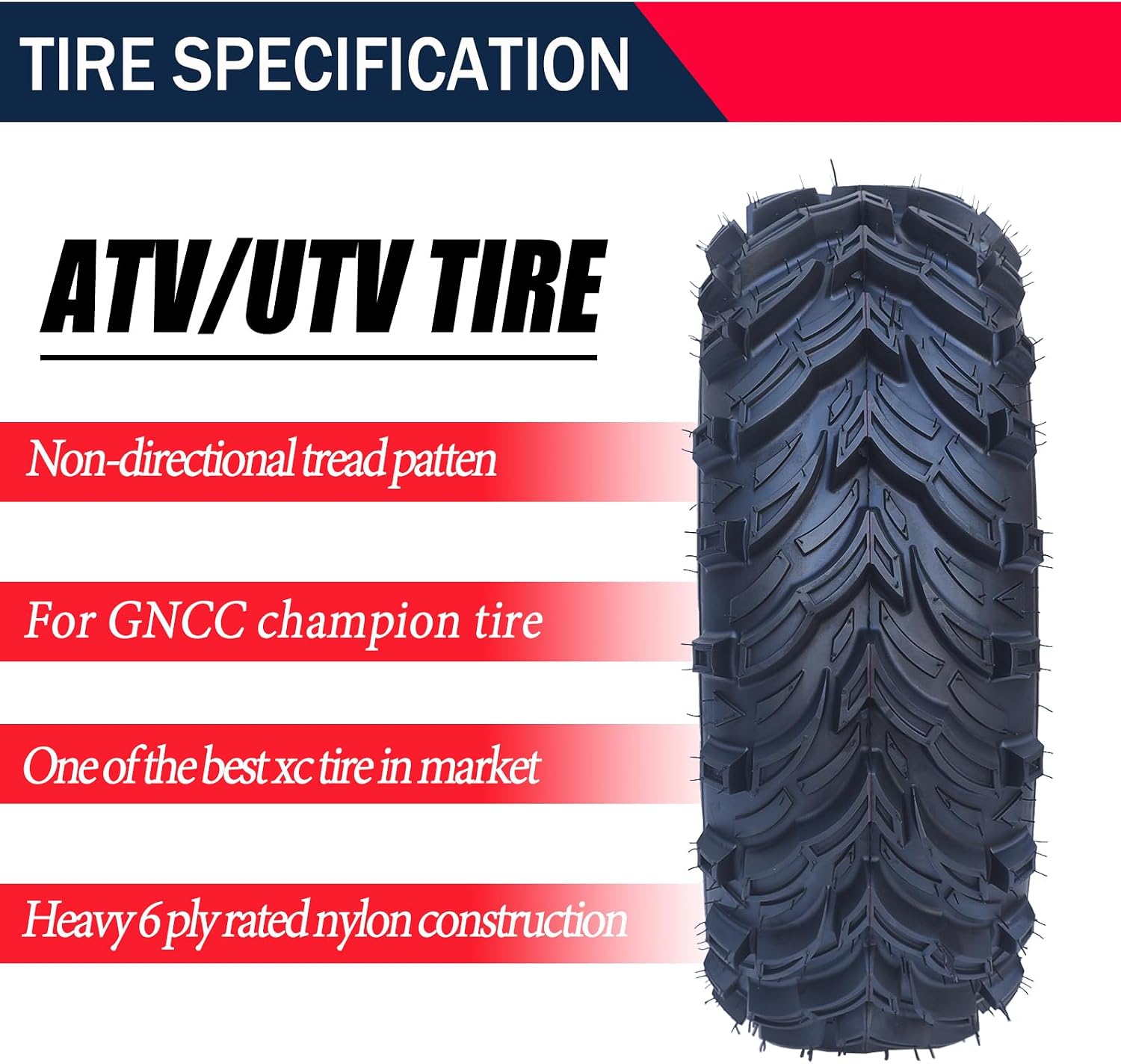 25x10-12 6PR TL UTV ATV Tire - All Terrain 25x10x12 Tires, Rim 12x7, OD 25in, SW 10in, Max Load 420lbs each Tire, LCI/SI 50F