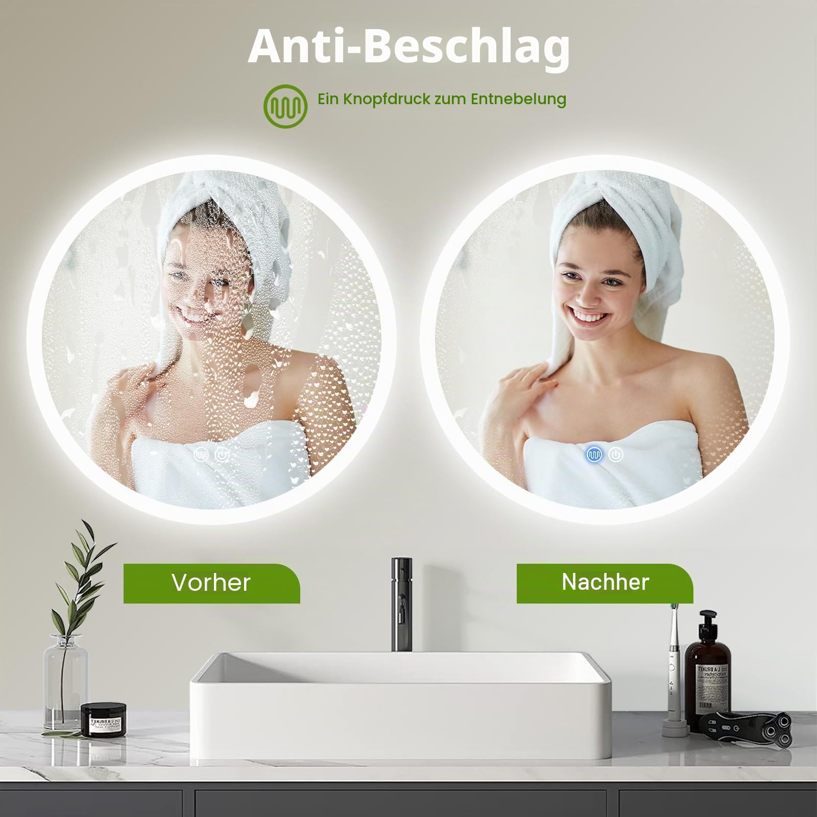 Trintion Spiegel mit Beleuchtung, 70cm Rund LED Spiegel mit Touch-Schalter, Dimmbar, 3 Lichtfarbe Einstellbare Beschlagfrei Badspiegel Badezimmerspiegel mit Beleuchtung (50cm)