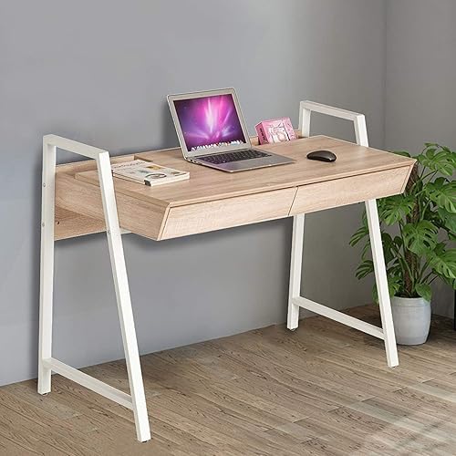 Miniatura 2 de KARMARS PRODUCT Escritorio de madera para computadora, mesa de escritura, estación de trabajo, estudio, muebles de oficina en casa con dos cajones,