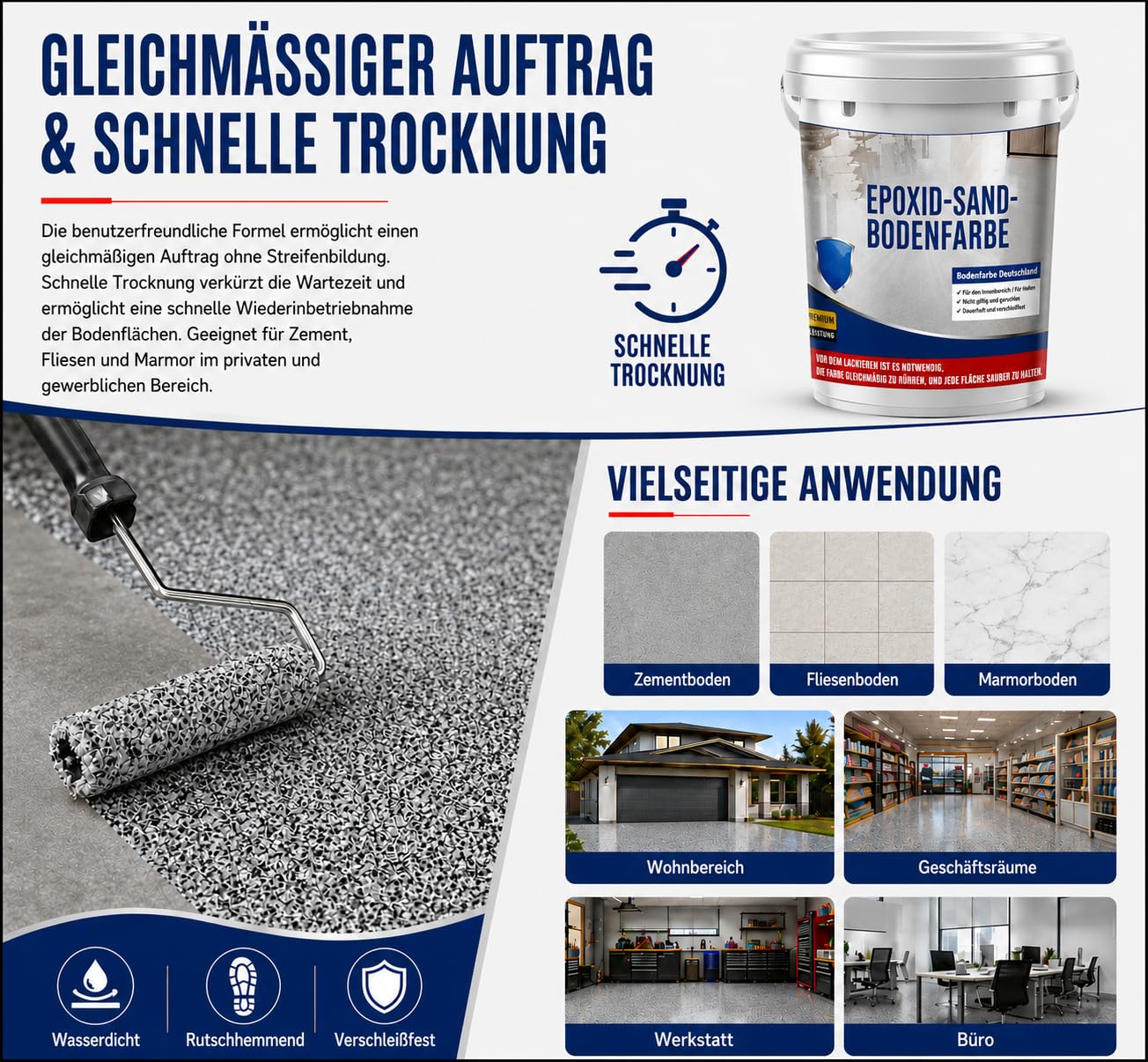 Epoxid-Sand-Bodenfarbe, Epoxid-Bodenfarbe, Hochglanz-Marmoreffekt-Beschichtung für Beton (Orange,3kg)
