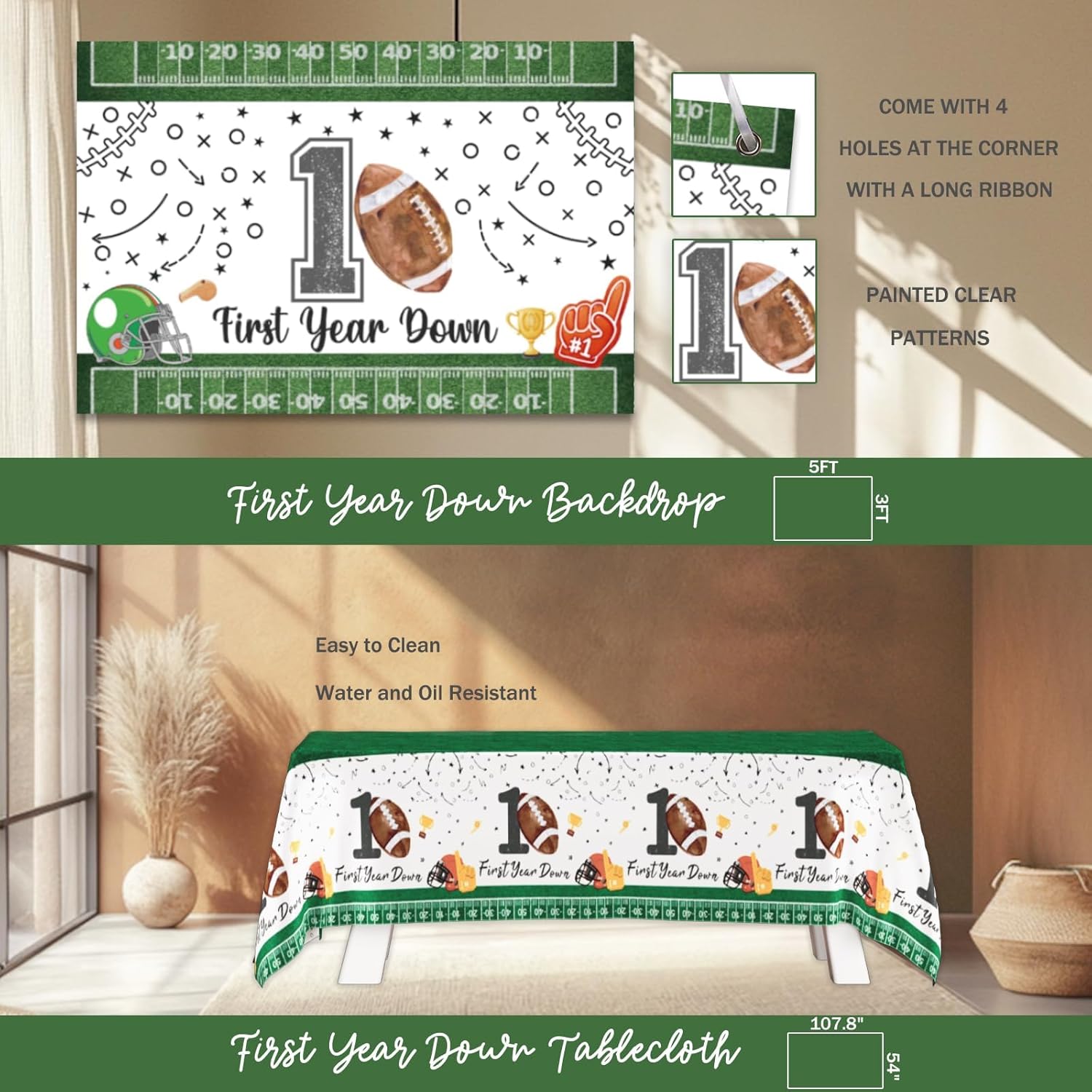 Hombae First Year Down Birthday Party Decorations, 1st Birthday Decorations for Boy, Football Tableware Set with Plates Napkins Forks Tablecloth Backdrop Balloon for One Year Old Touchdown Supplies