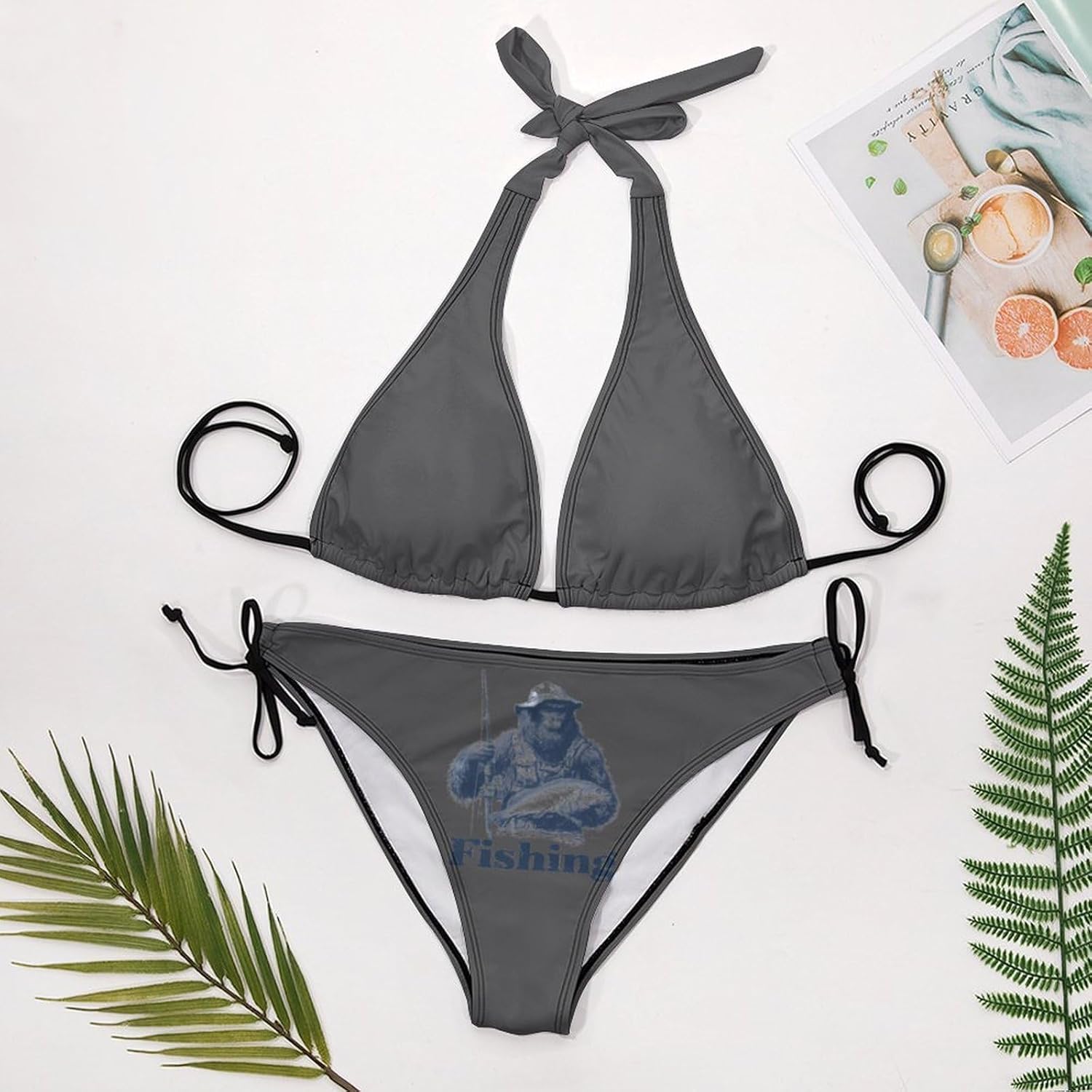 Bigfoot Fishing Novelty Women's 2 Piece String Bikini Set Swimsuits Bathing Suit Swimwear