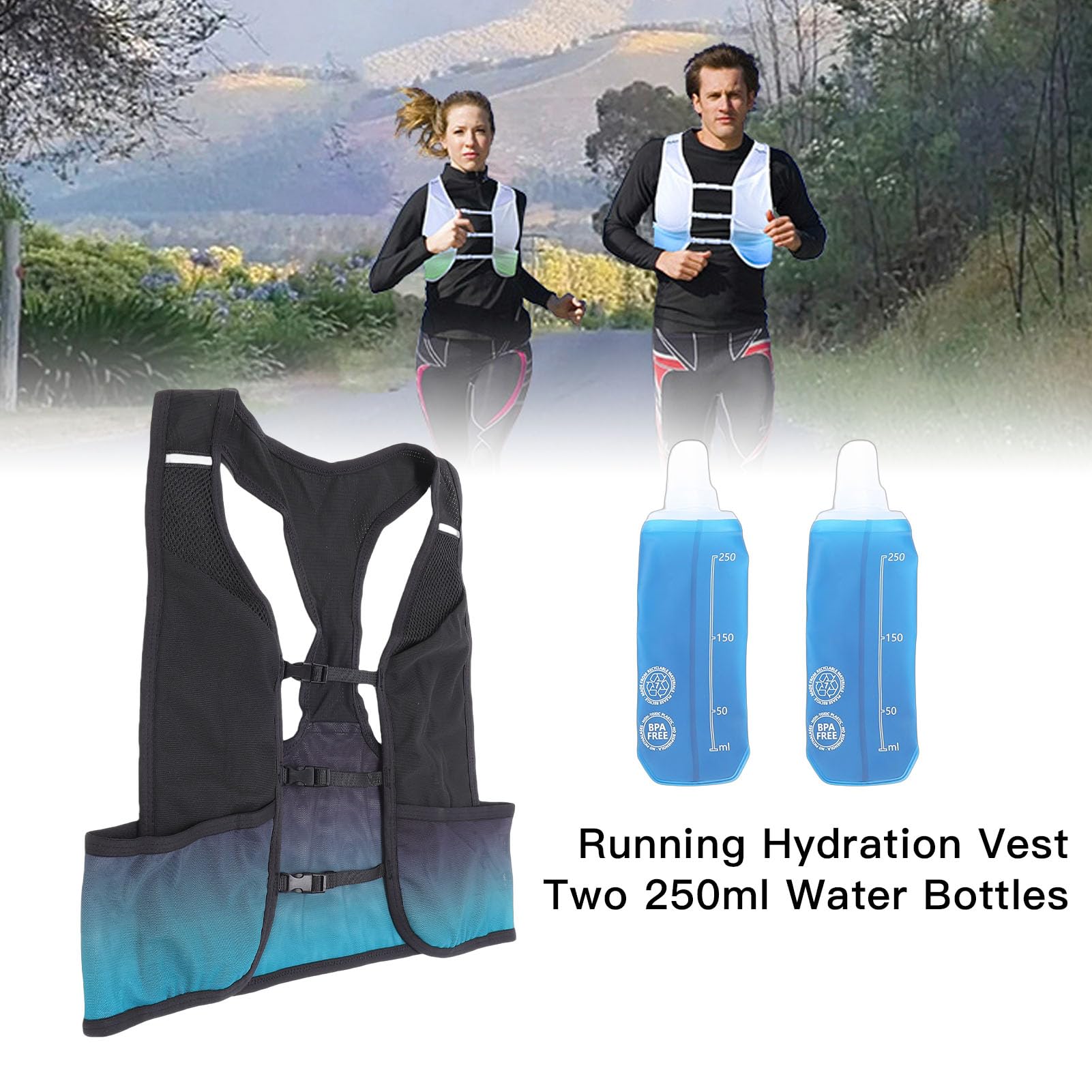 EMUKOEP Gilet de Course avec Bouteilles d'eau, Gilet D'hydratation Confortable pour Le Jogging, équipement de Course Idéal pour Les Athlètes