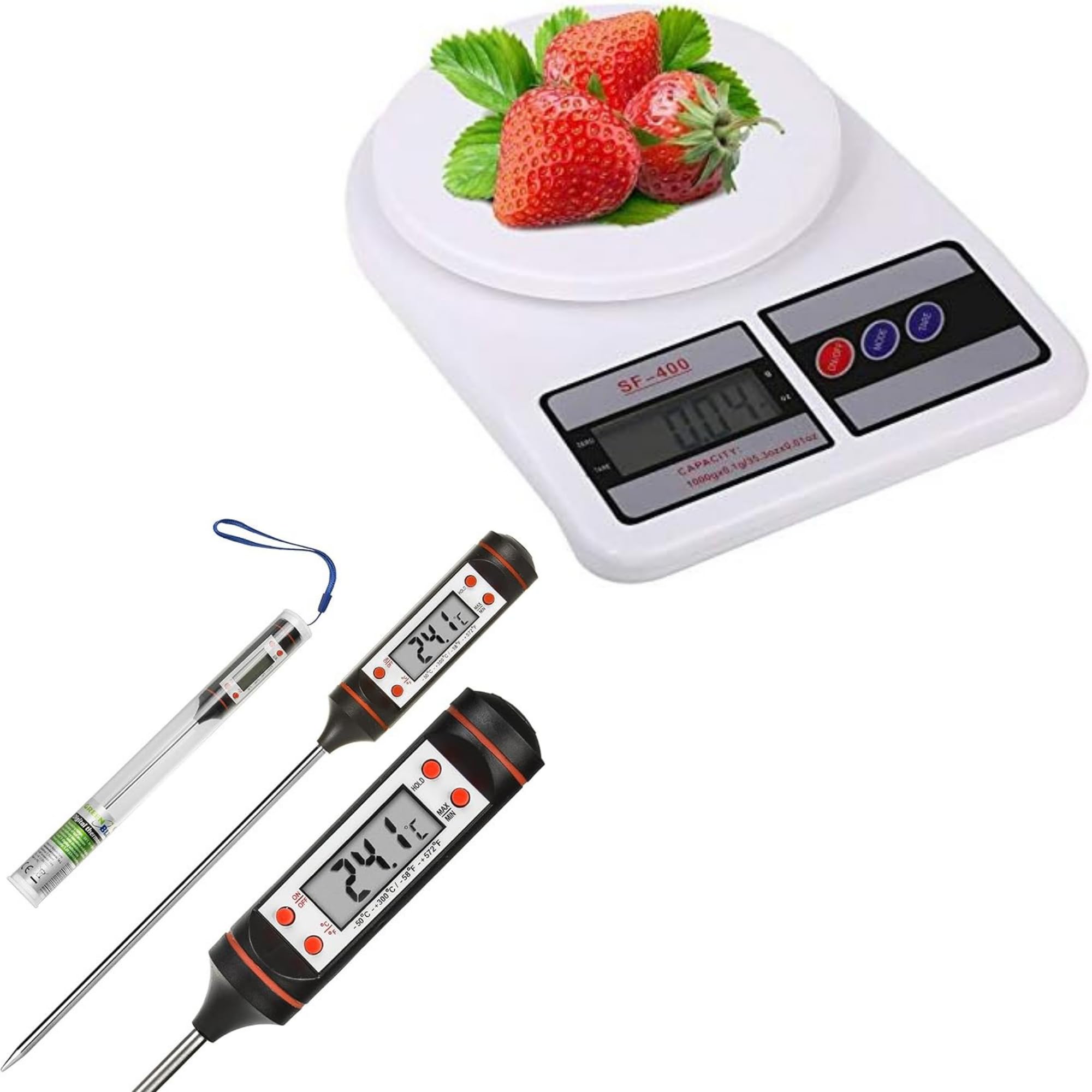 AEE® Dijital Mutfak Terazisi 10 Kg 1 Gr Hassasiyet + Dijital Gıda Termometresi Seti | -50°C +300°C | Mutfak, Pastacılık, Et, Tatlı ve Pişirme Ölçüm Seti