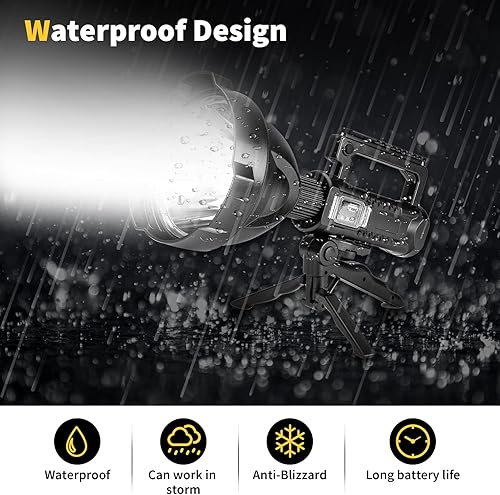 Miniatura 5 de Yongkist Proyector LED recargable súper brillante, linterna táctica de mano, 4 modos, portátil, impermeable, reflector para trípode al aire libre,