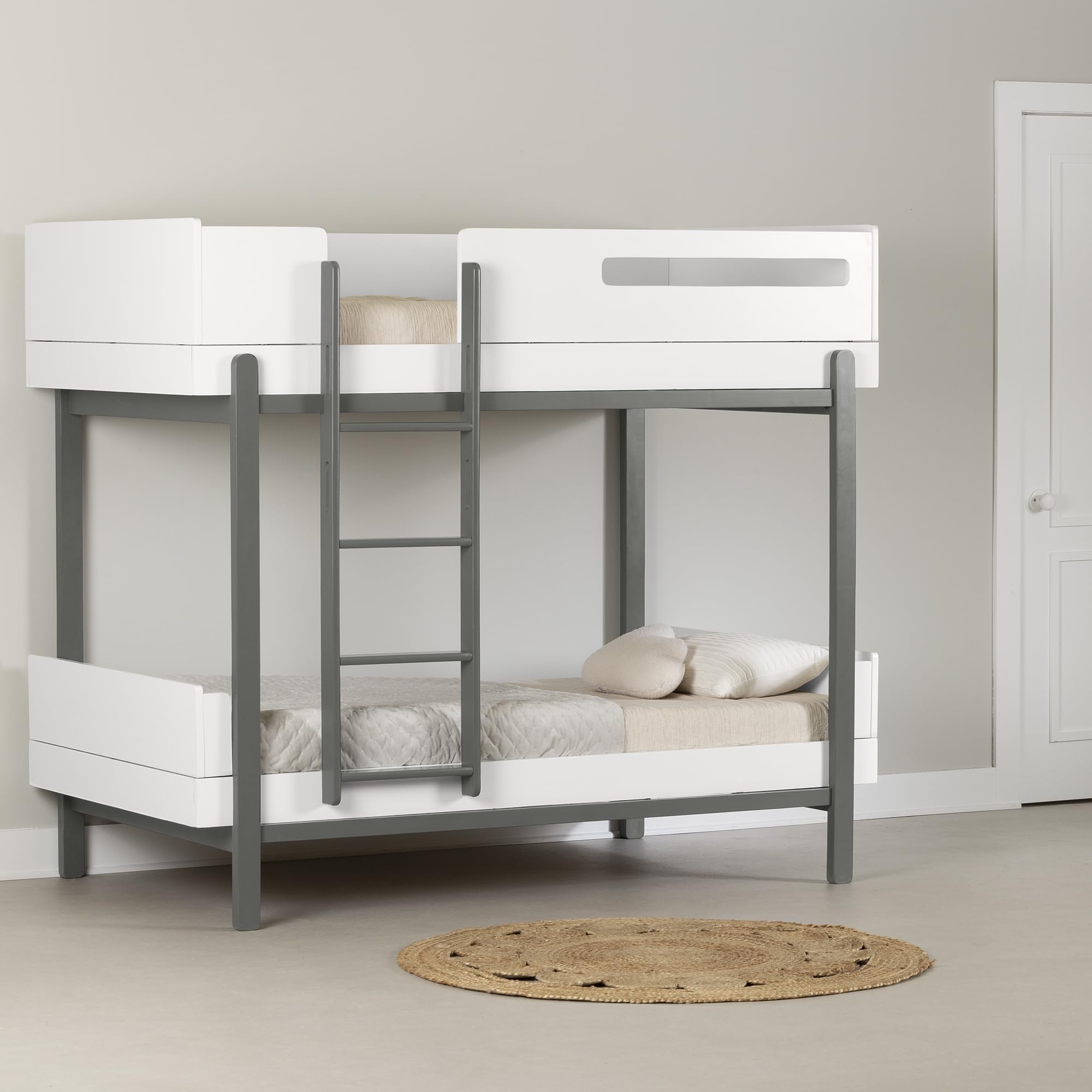 South Shore Furniture Bebble Bunk Bed, Twin, Soft Gray and White