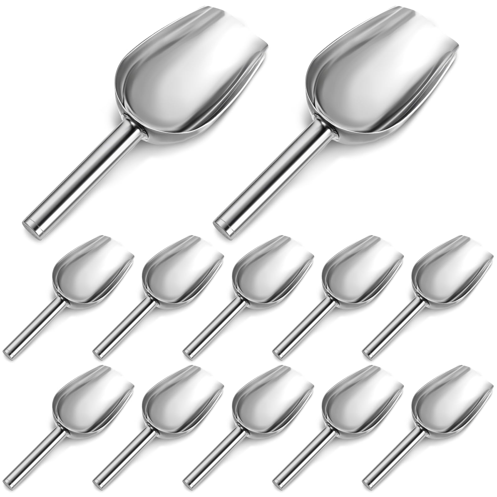 Photo 1 of 12Pcs Mini Ice Scoopers for Ice Bucket, 6 oz Stainless Steel Small Scoop Metal Food Scoop Candy Scoops for Candy Buffet Jars Canisters Scooping Dry Goods, Sugar, Coffee Bean, Flour, Spice, Dog Food