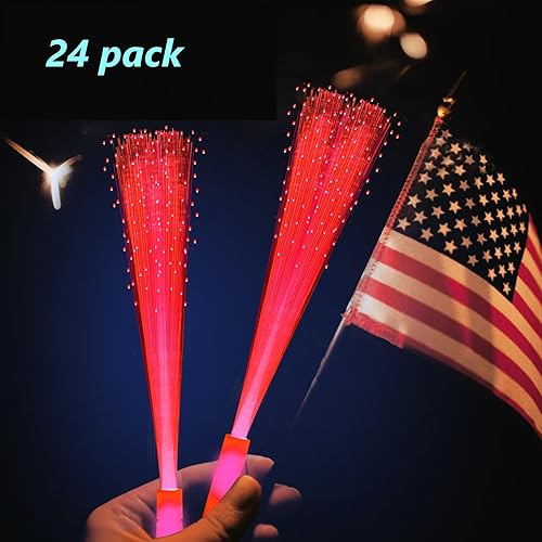 Miniatura 4 de Paquete de 24 varitas de fibra óptica de brillo rojo a granel, varitas de luz enorme de 14.2 pulgadas con 3 modos de luz para el día de San