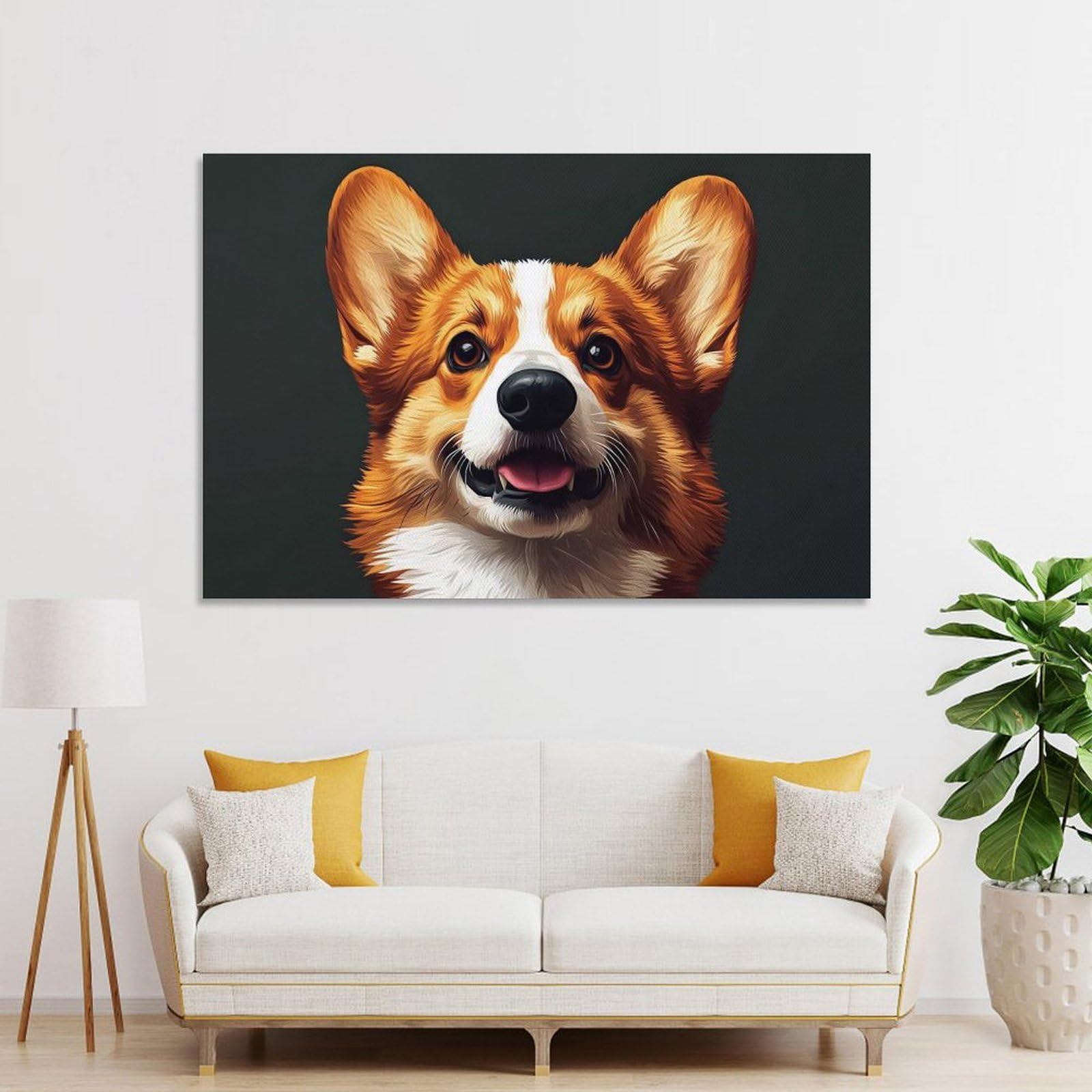 Junmoney Happy Corgi Portrait Home Decor Wall Art, 20x30inch(50x75cm), for Lounge, Bedroom Or Personal Spaces, Thoughtful Wall Decor for Art Lovers