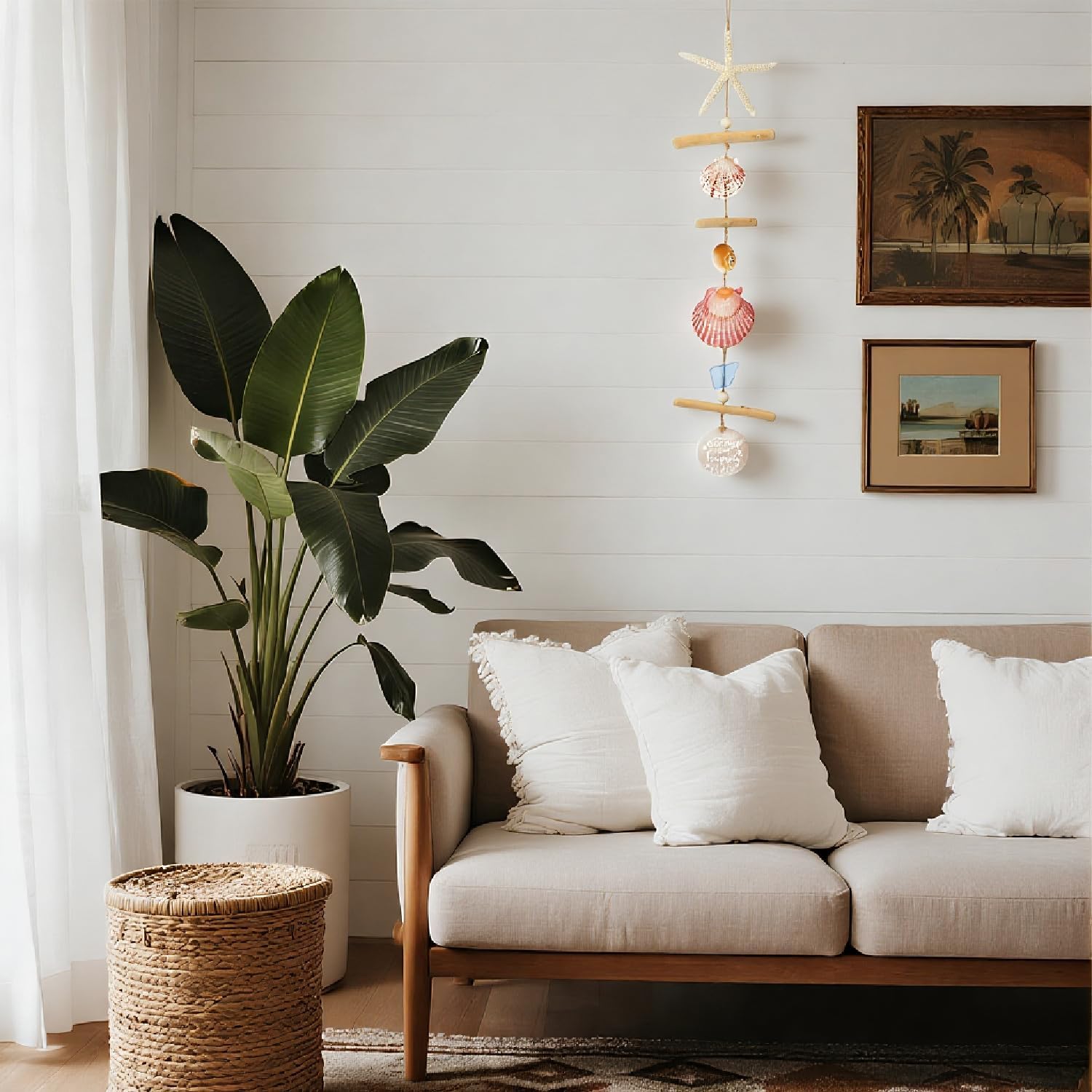 Driftwood & Sea GlassWall Coastal Wall art Decor, Wall Decor for Bedroom with Starfish & SeaShells, Ocean Coastal Wall Art & Nautical walldecor for Bathroom, Wall Decor Living Room,Dorm Decor, Bedroom Decoration(colorful- Ocean is my happy) - Image 4