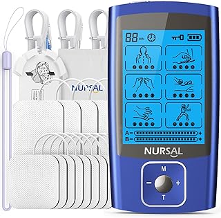 NURSAL TENS EMS Unit Muscle Stimulator for Pain Relief Therapy, Electric 24 Modes Dual Channel TENS Machine Pulse Massager with 12 Pcs Electrode Pads/Continuous Stable Mode/Memory Function