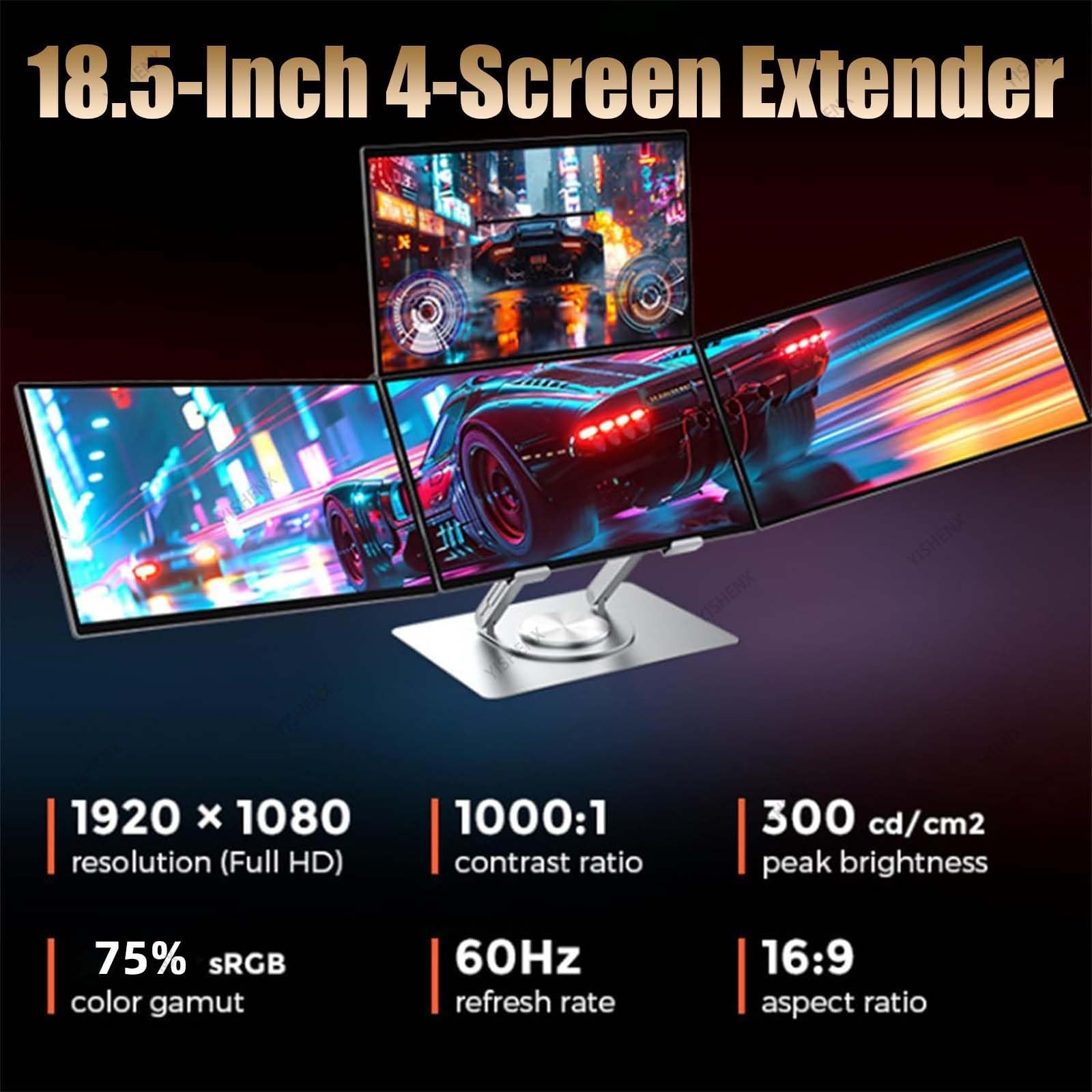 Estensore Portatile per Laptop Con Quattro Schermi, Pannello Ips Da 18,5" | 1080p, Contrasto 1000:1, Compatibile Con Ios/Android/Windows/Macos, Per Presentazioni Ai Clienti E Montaggio Video