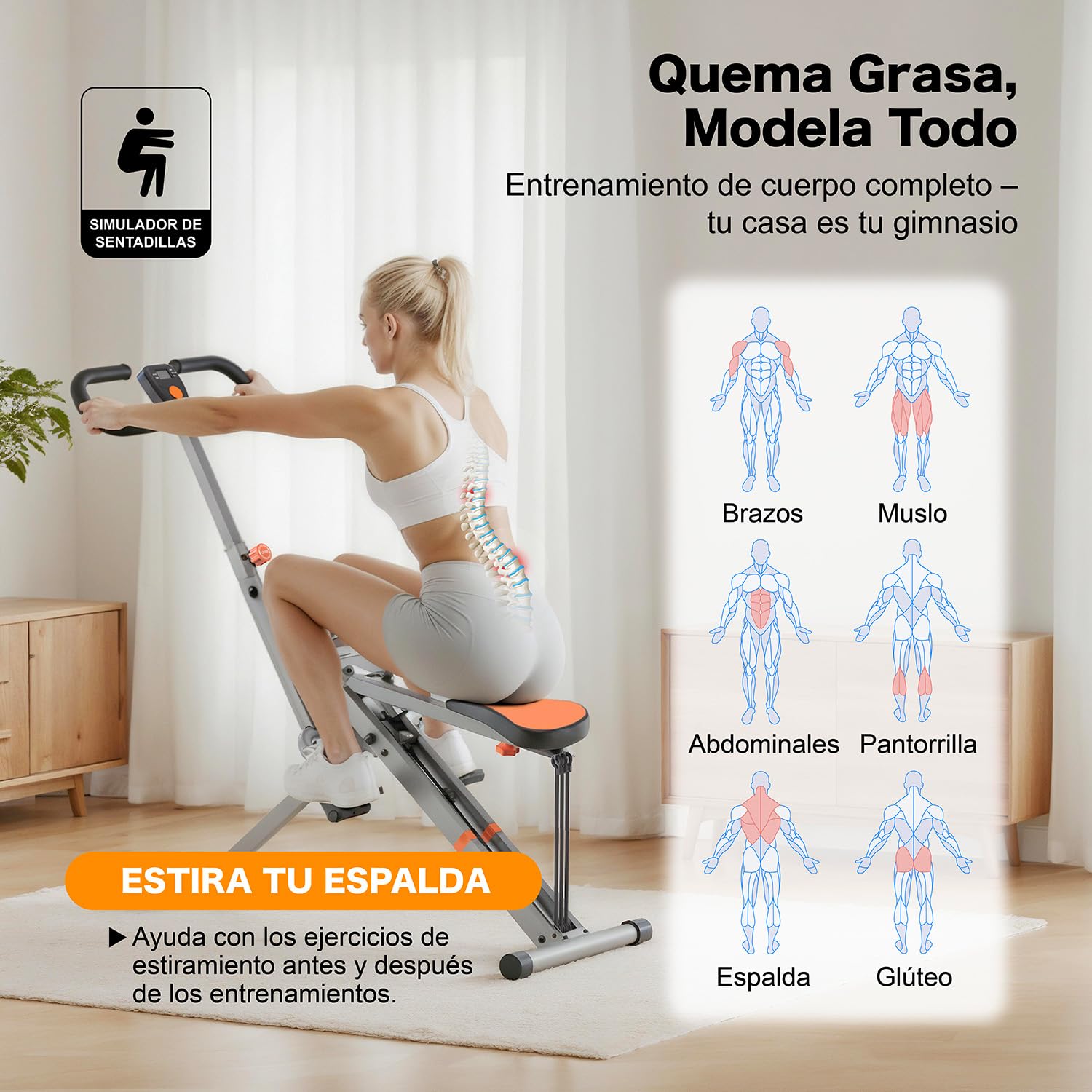 Niceday 4-en-1 Máquina de Sentadillas, Entrenamiento de Abdomen, Glúteos y Piernas, Equipo Fitness para Casa Plegable, Máquina Abdominales para Tonificación Muscular y Quema Rápida de Grasa del Core