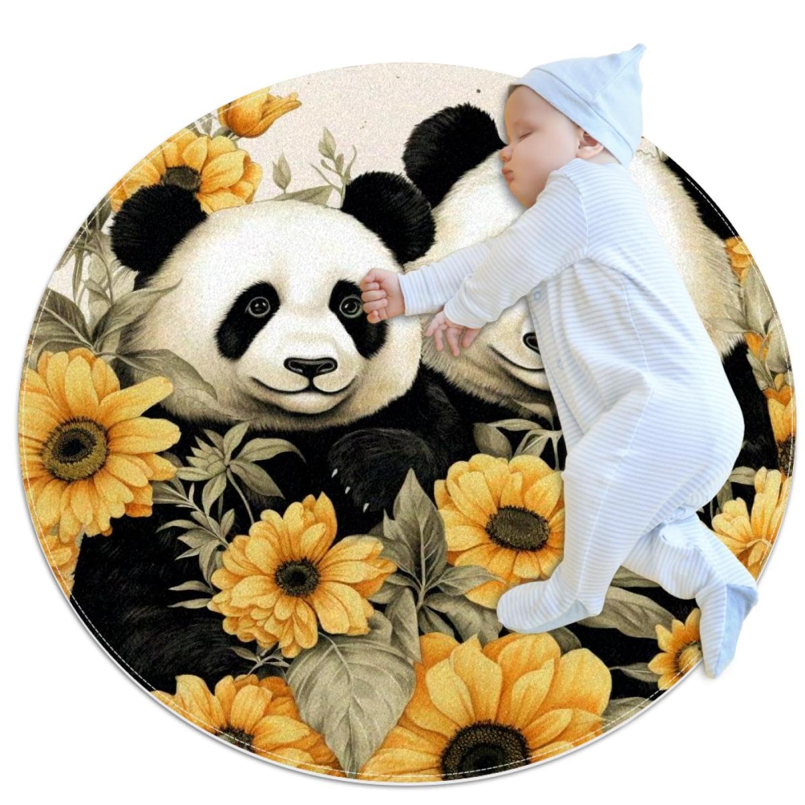 Tapis de salle de bain panda rond 1m pour chambre enfant