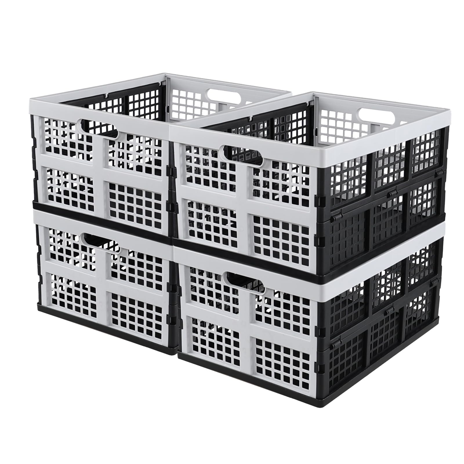 Qqbine 34 L Plastic Stackable Collapsible Crate, 4 Packs