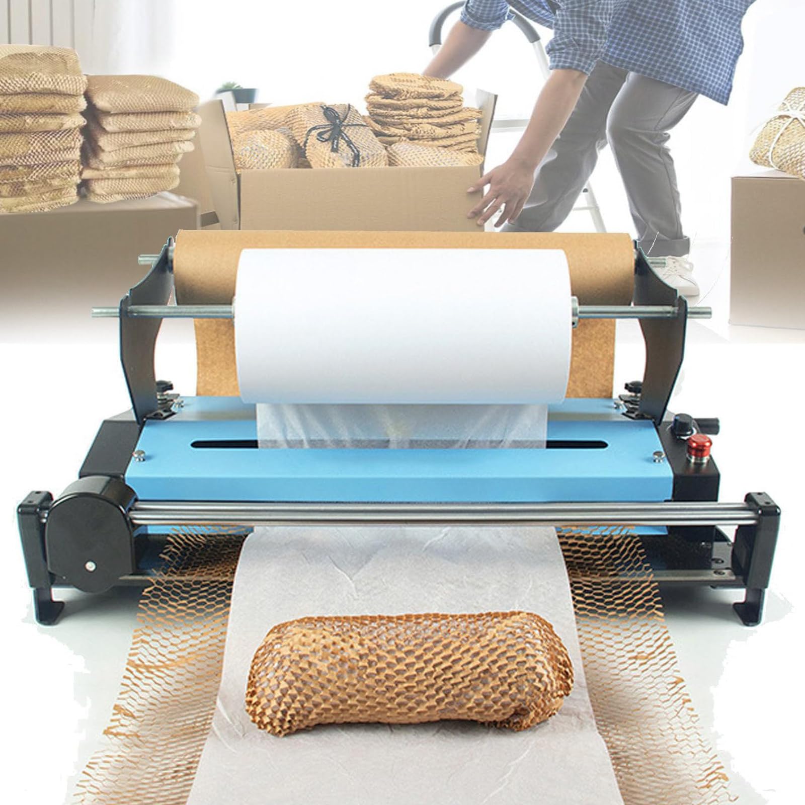 YXYLJOZ Honeycomb Packaging Paper Roll Dispenser, Automatic Kraft Paper Dispenser for Protective Cushioning and Packaging for Shipping and Moving Supplies,B