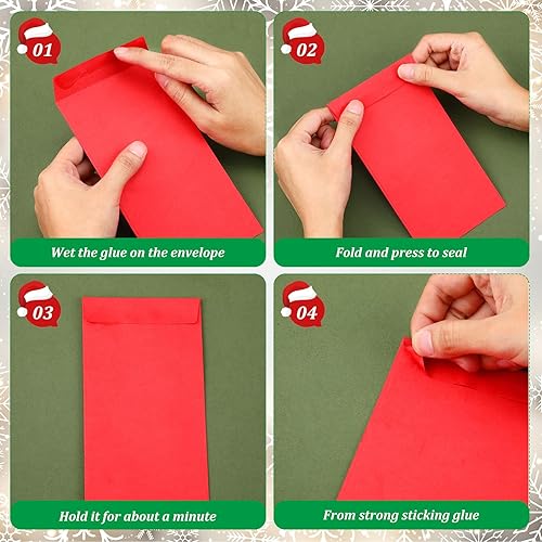 Miniatura 3 de Yeaqee 200 sobres de efectivo de Navidad autoadhesivos de 6.7 x 3.5 pulgadas, sobres rojos y verdes de 120 GSM, sobres de dinero gruesos para