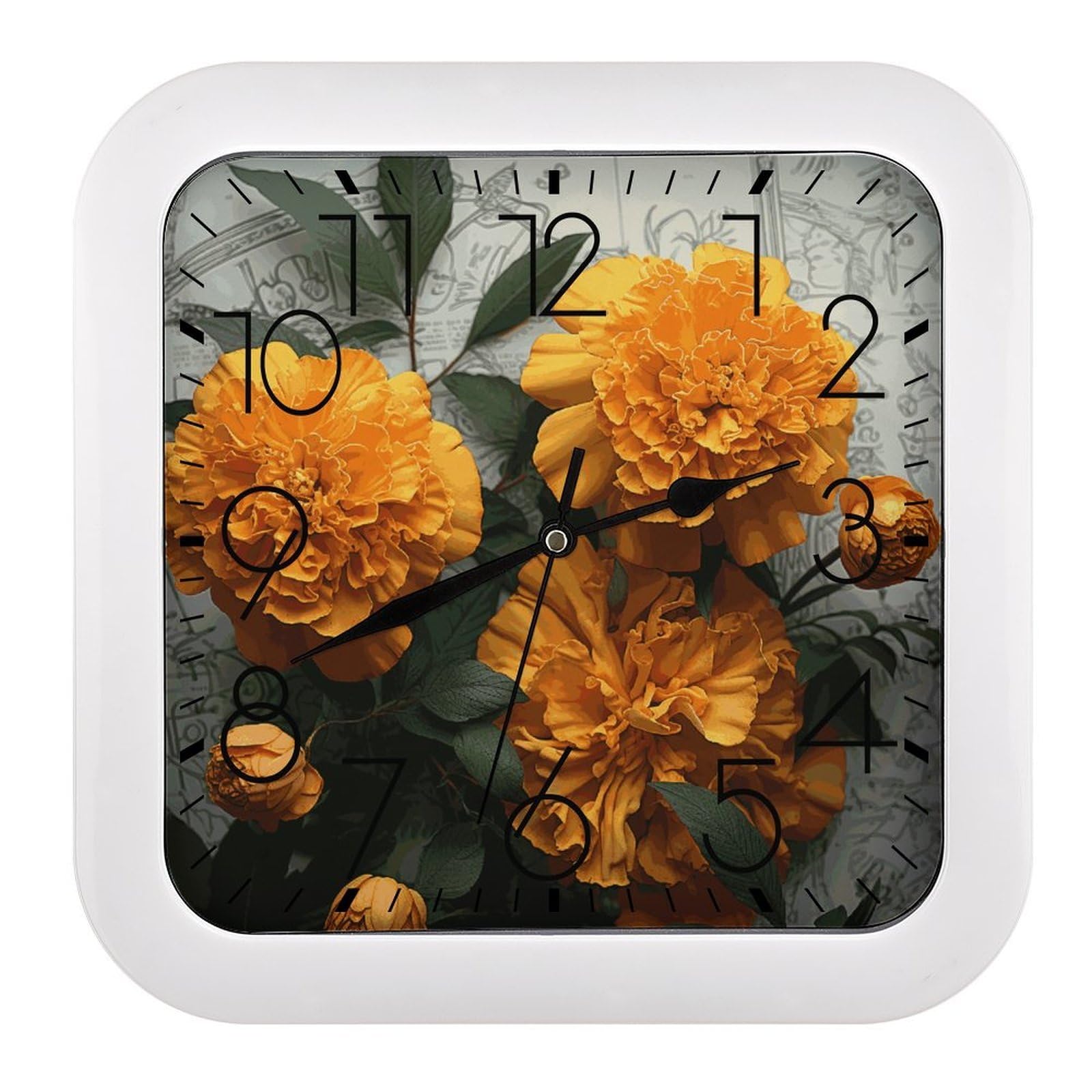 LDGSUPH Marigold Wall Clock Silent Non-Ticking Modern Clock Personalized Vintage Square Clocks for Travel Office Kitchen Home Decorative Clocks 10.2 Inch