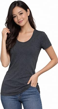 Womens Stretch Cotton Scoop Neck Short Sleeve Lightweight Tee T-Shirt
