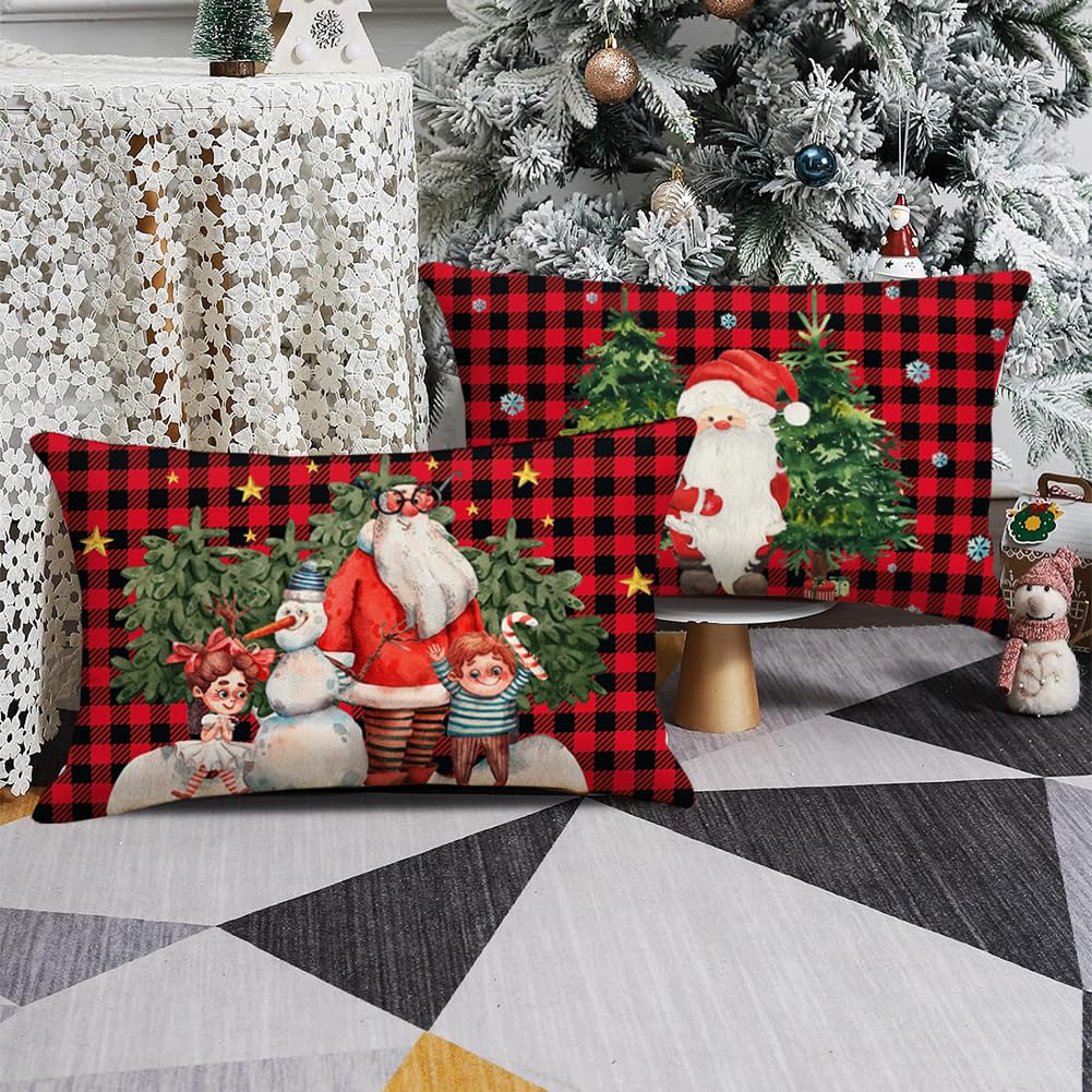2 Pcs Cuscini Natalizi per Letto,Federe Cuscini Natalizi 50x30,Decorazioni Natalizie Lino,Quadrate per Cuscino per Divano,Federa a Tema Natalizio,Per Casa Addobbi Soggiorno Sedia Decorativi (Stile-C)