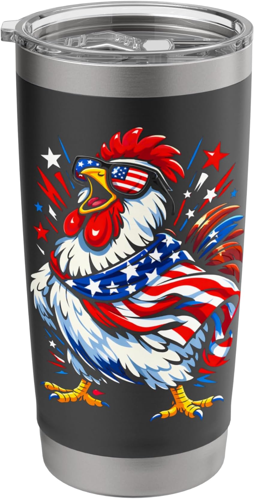 Funny Patriotic 4th of July Chicken Americana USA Flag Stainless Steel Insulated Tumbler