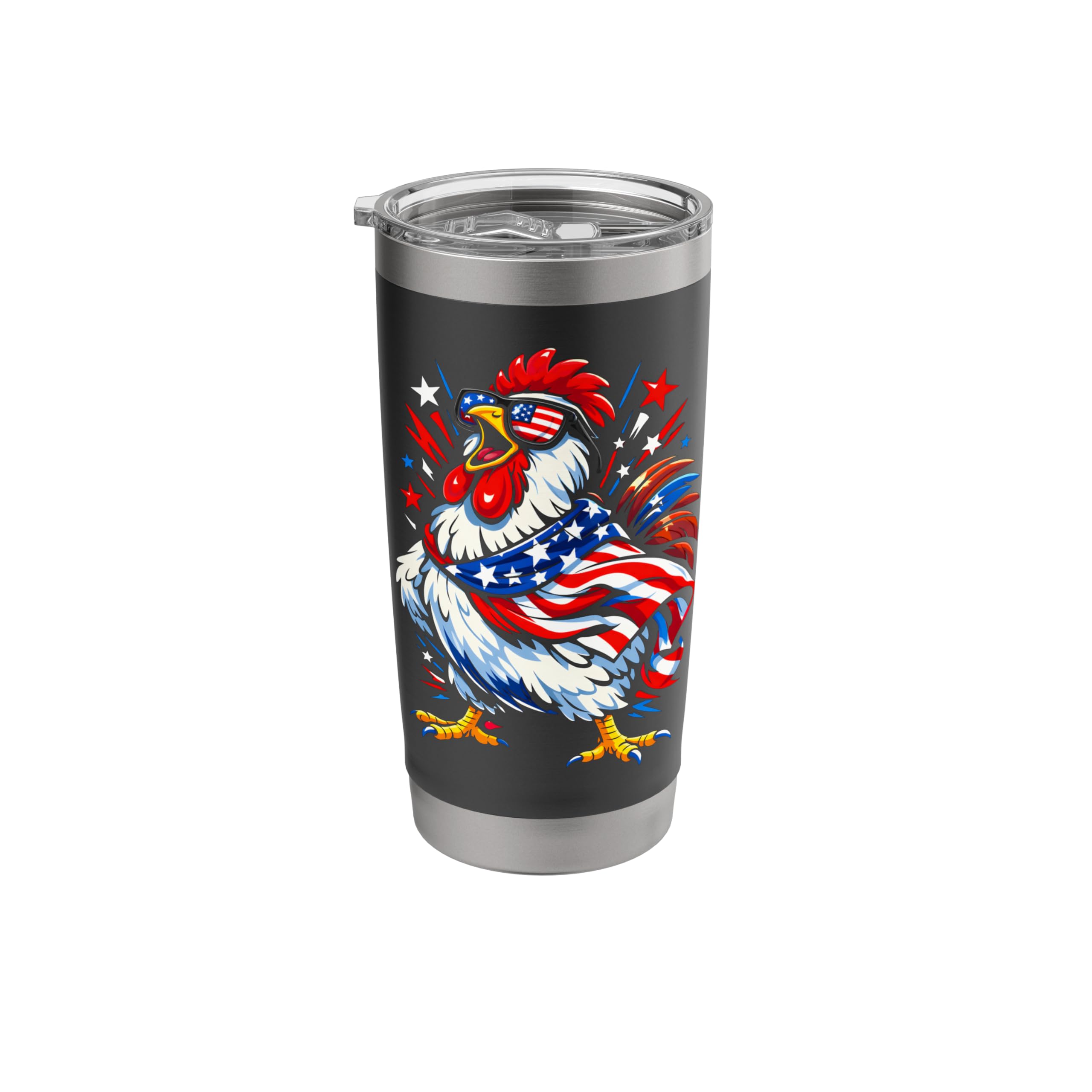 Funny Patriotic 4th of July Chicken Americana USA Flag Stainless Steel Insulated Tumbler