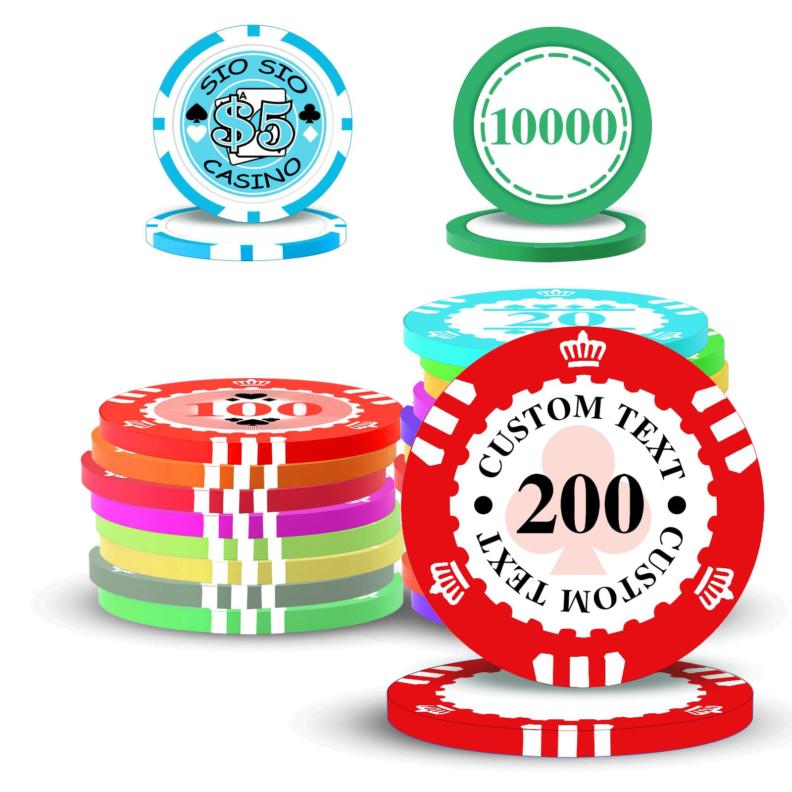 custyoulife 100-1000 Pcs Custom Plastic Poker Chips (12 Color Choices & 3 Styles) Personalised Double-Sided Full Color with Logo/Text, Thick Comfortable Material for Party,Corporate Events (Red)